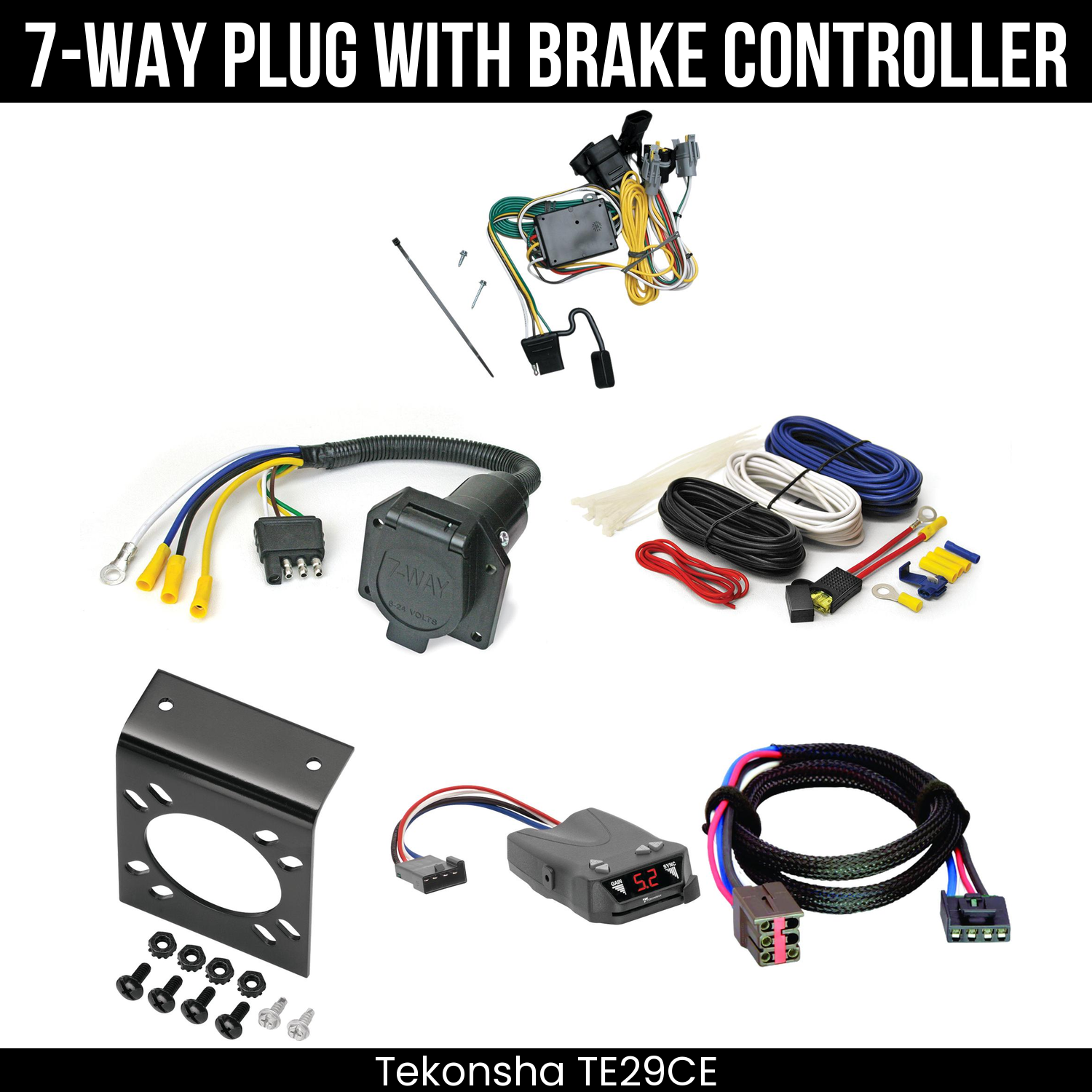 Trailer Wiring 7-Way Economy Plug w/ Bracket , Tekonsha Brakeman IV Brake Control