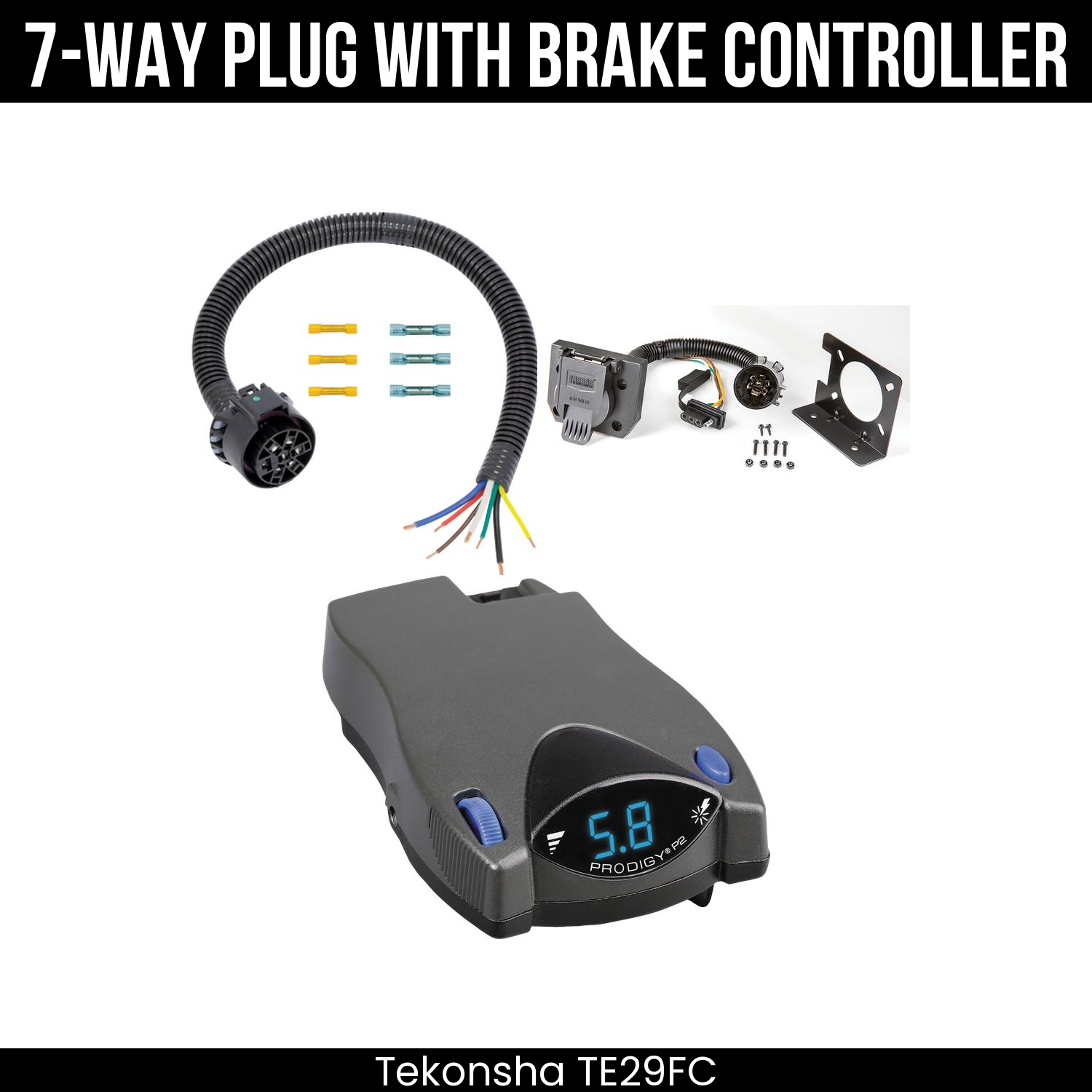 Trailer Wiring 7-Way Plug w/ Bracket , Tekonsha Prodigy P2 Brake Control