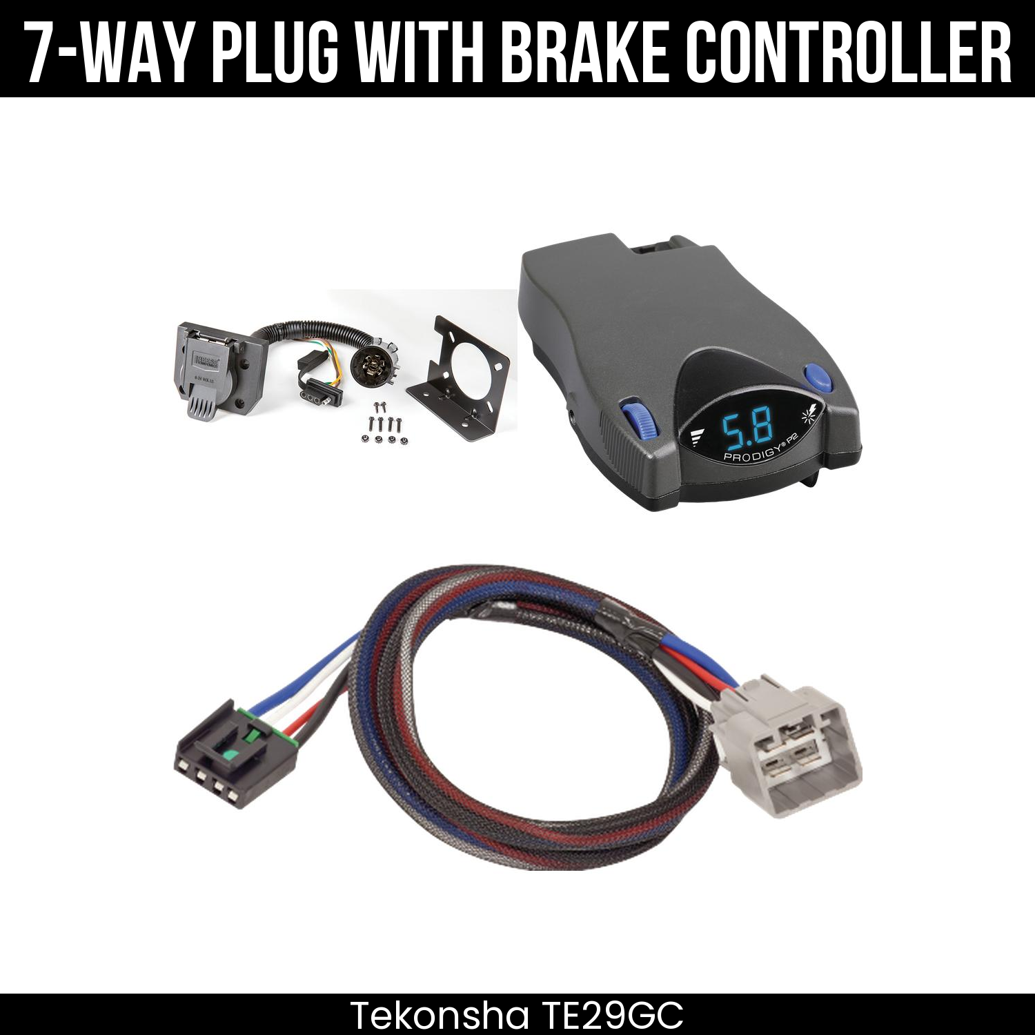 Trailer Wiring 7-Way Plug w/ Bracket , Tekonsha Prodigy P2 Brake Control