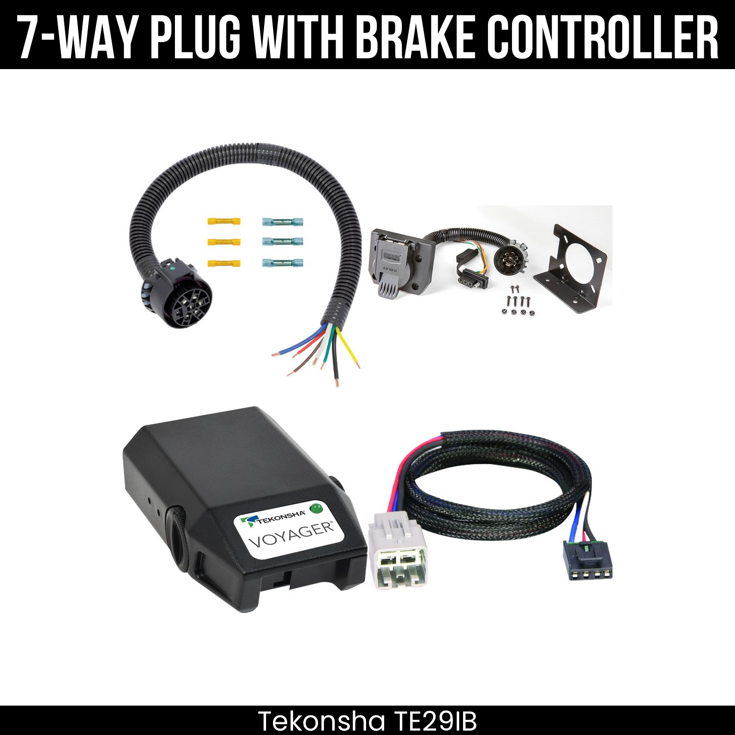 Trailer Wiring 7-Way Plug w/ Bracket , Tekonsha Voyager Brake Control