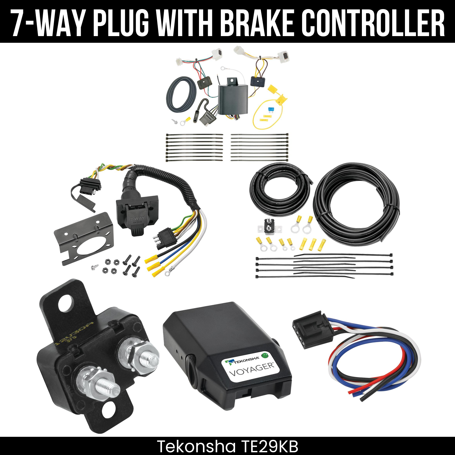 Trailer Wiring 7-Way Plug w/ Bracket , Tekonsha Voyager Brake Control