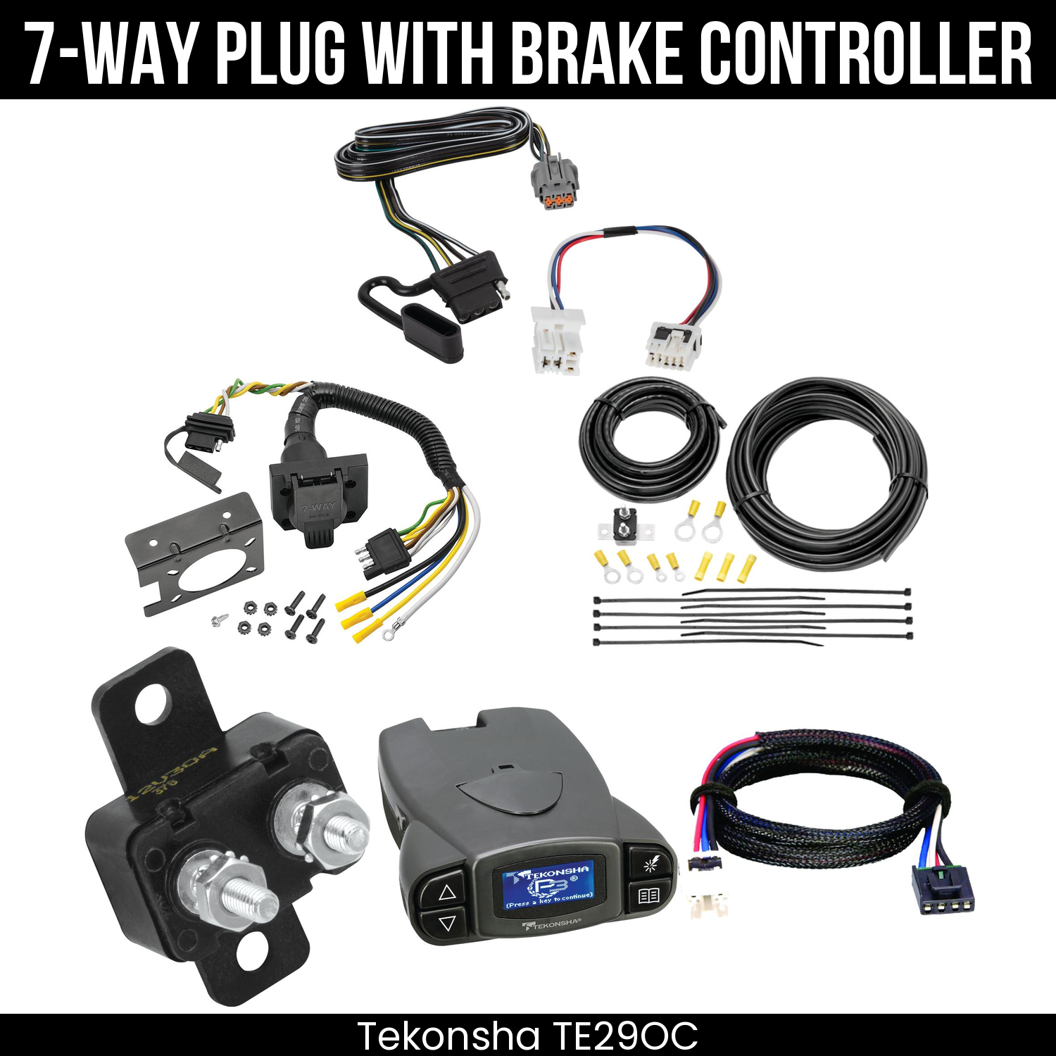Trailer Wiring 7-Way Plug w/ Bracket , Tekonsha Prodigy P3 Brake Control