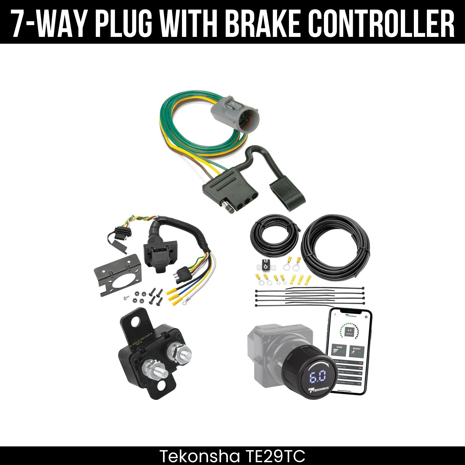 Trailer Wiring 7-Way Plug w/ Bracket , Tekonsha Prodigy iD Smart Brake Control