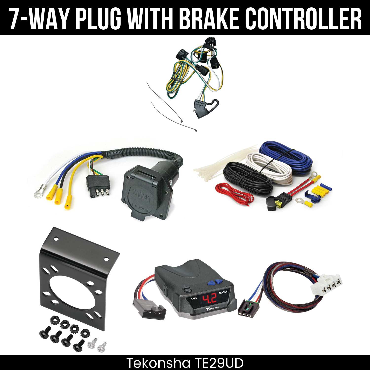 Trailer Wiring 7-Way Economy Plug w/ Bracket , Tekonsha Brake EVN Control