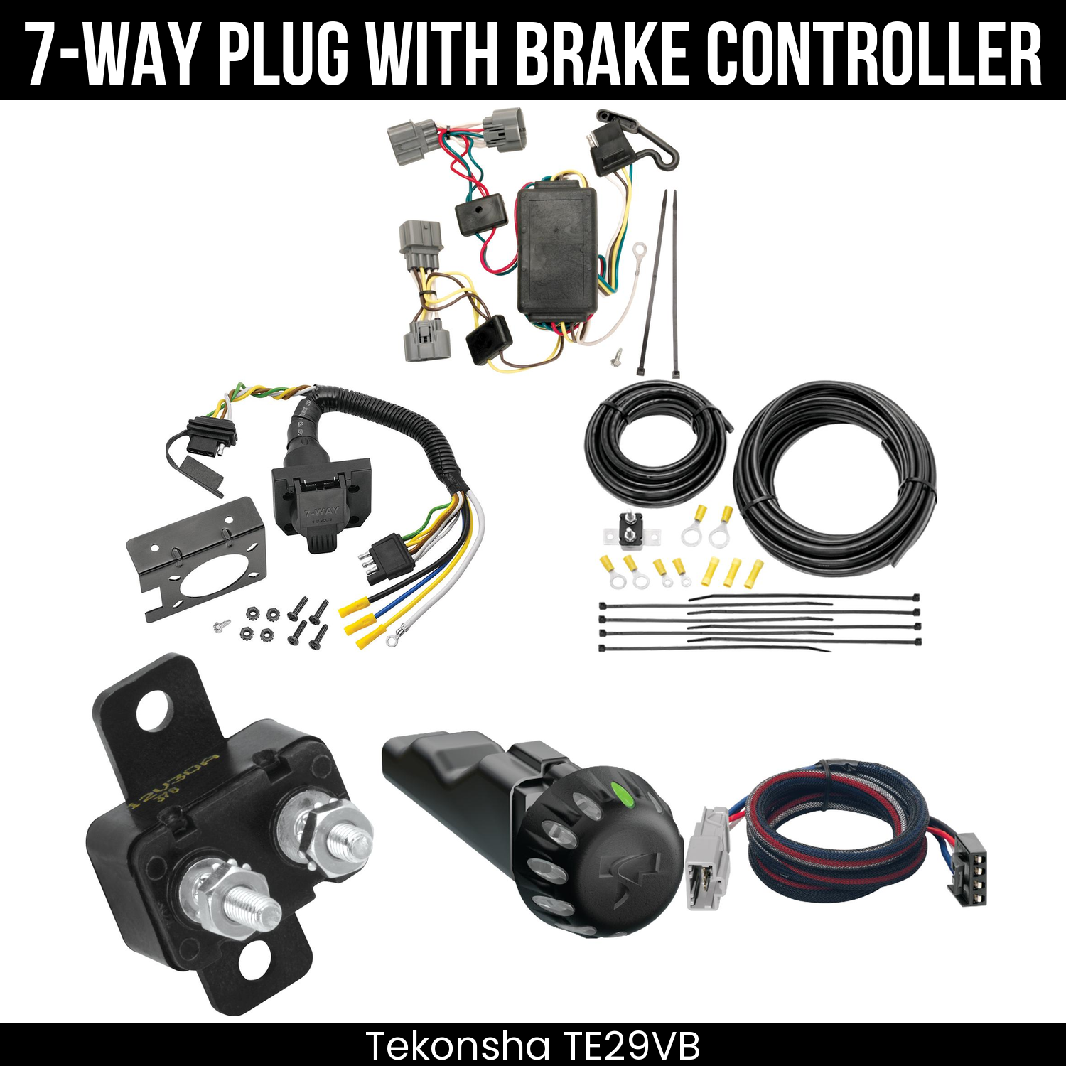 Trailer Wiring 7-Way Plug w/ Bracket , Tekonsha Voyager iD Smart Brake Control