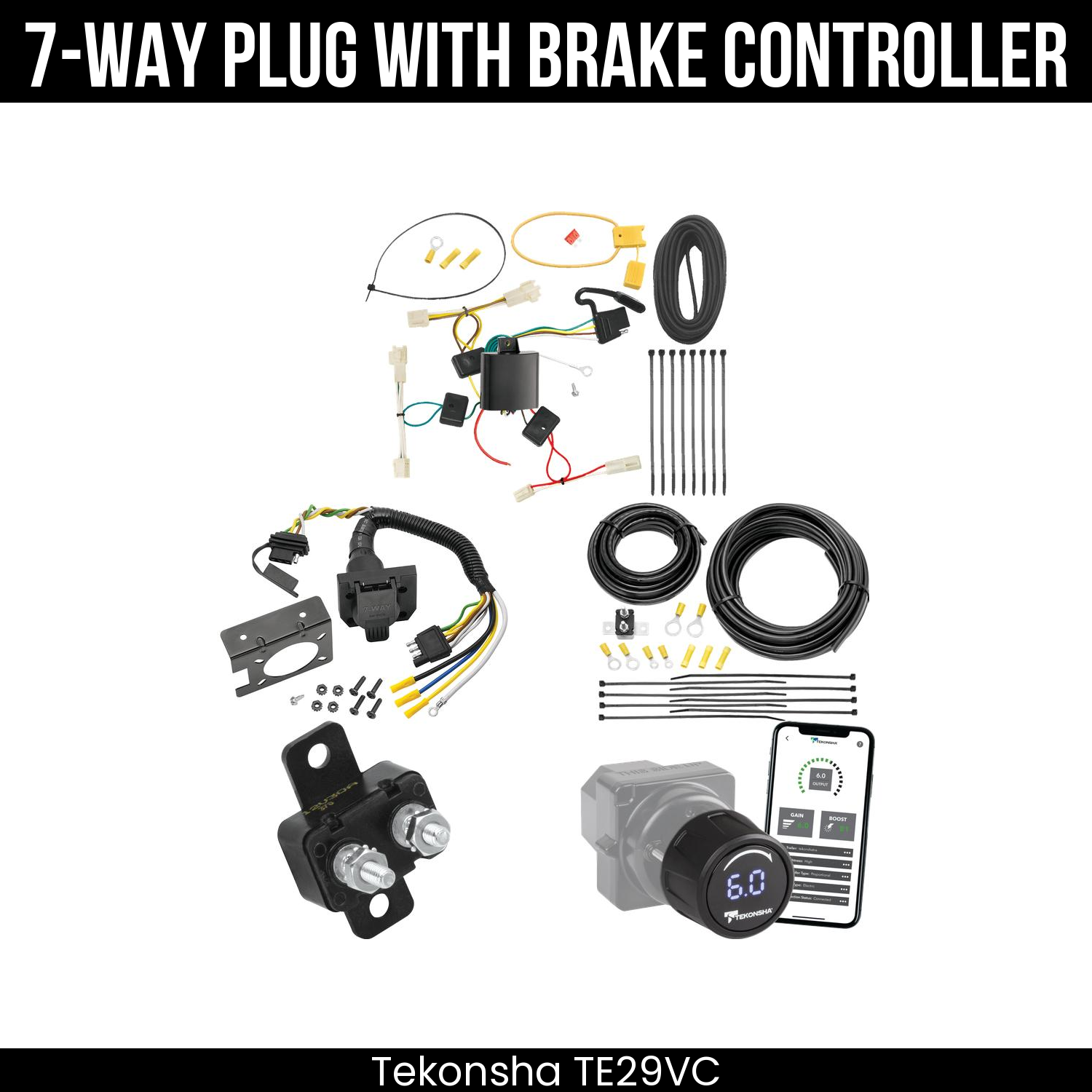 Trailer Wiring 7-Way Plug w/ Bracket , Tekonsha Prodigy iD Smart Brake Control