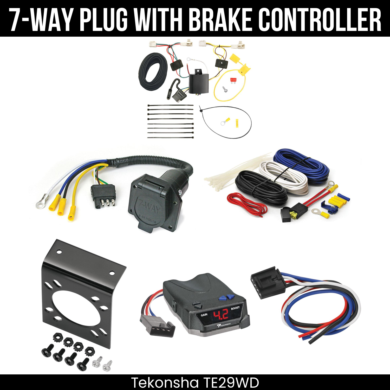 Trailer Wiring 7-Way Economy Plug w/ Bracket , Tekonsha Brake EVN Control