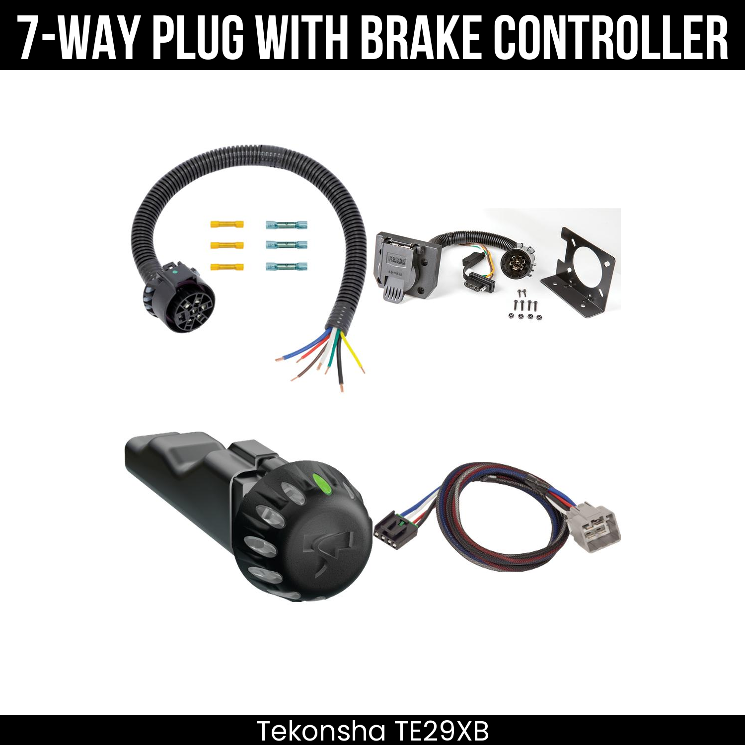Trailer Wiring 7-Way Plug w/ Bracket , Tekonsha Voyager iD Smart Brake Control