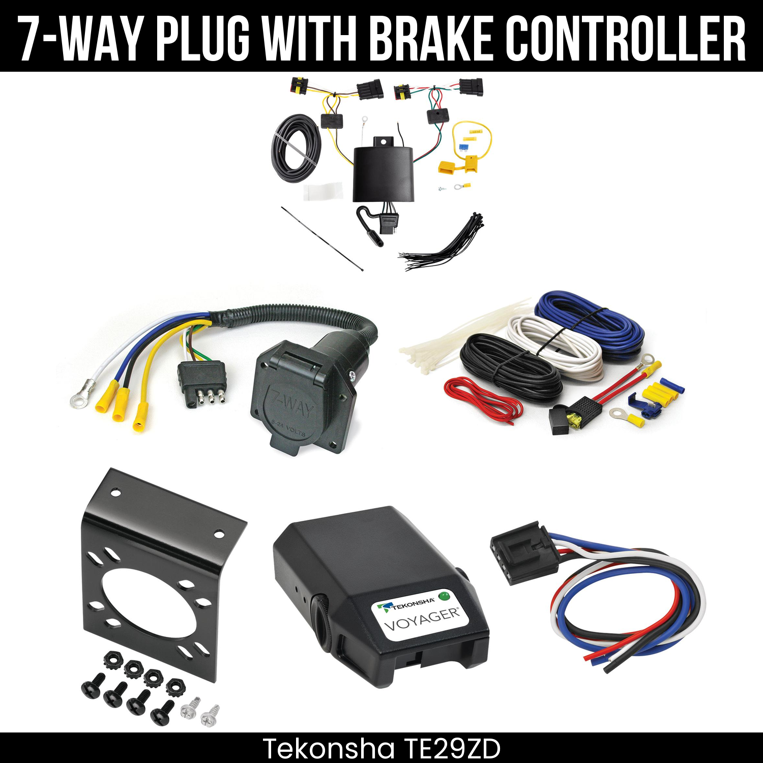 Trailer Wiring 7-Way Economy Plug w/ Bracket , Tekonsha Voyager Brake Control