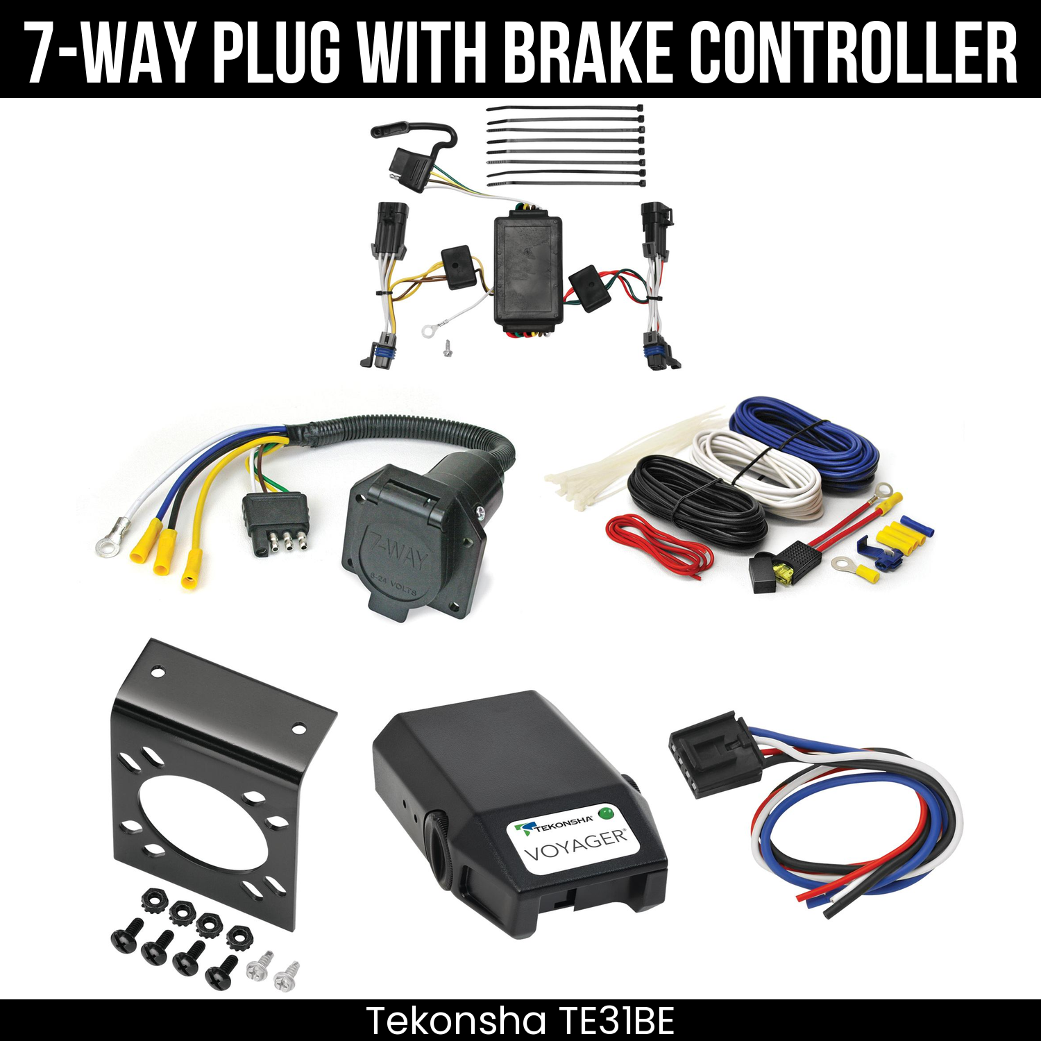 Trailer Wiring 7-Way Economy Plug w/ Bracket , Tekonsha Voyager Brake Control
