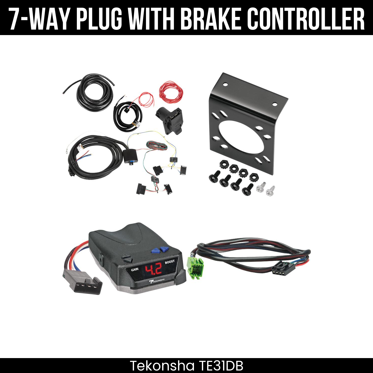 Trailer Wiring 7-Way Plug w/ Bracket , Tekonsha Brake EVN Control