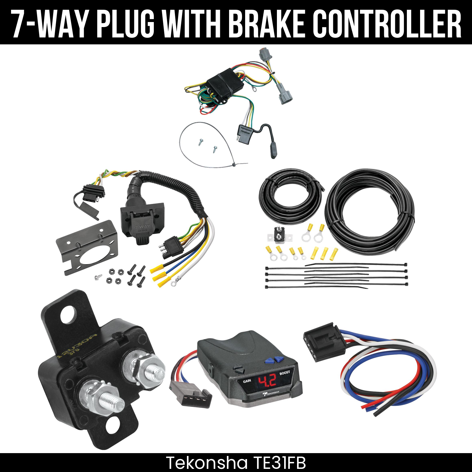 Trailer Wiring 7-Way Plug w/ Bracket , Tekonsha Brake EVN Control