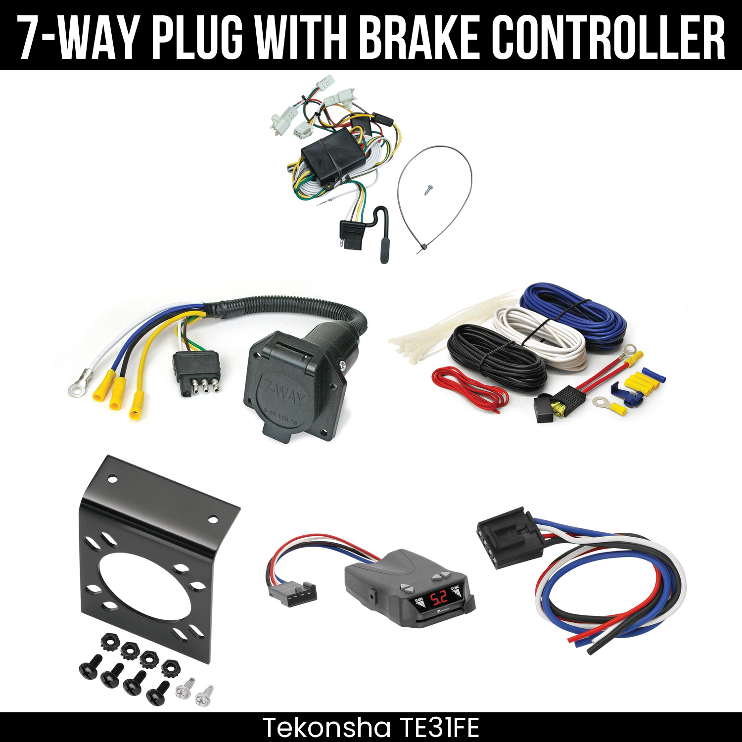 Trailer Wiring 7-Way Economy Plug w/ Bracket , Tekonsha Brakeman IV Brake Control