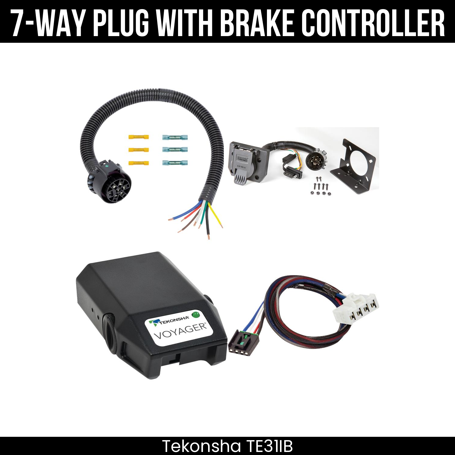 Trailer Wiring 7-Way Plug w/ Bracket , Tekonsha Voyager Brake Control
