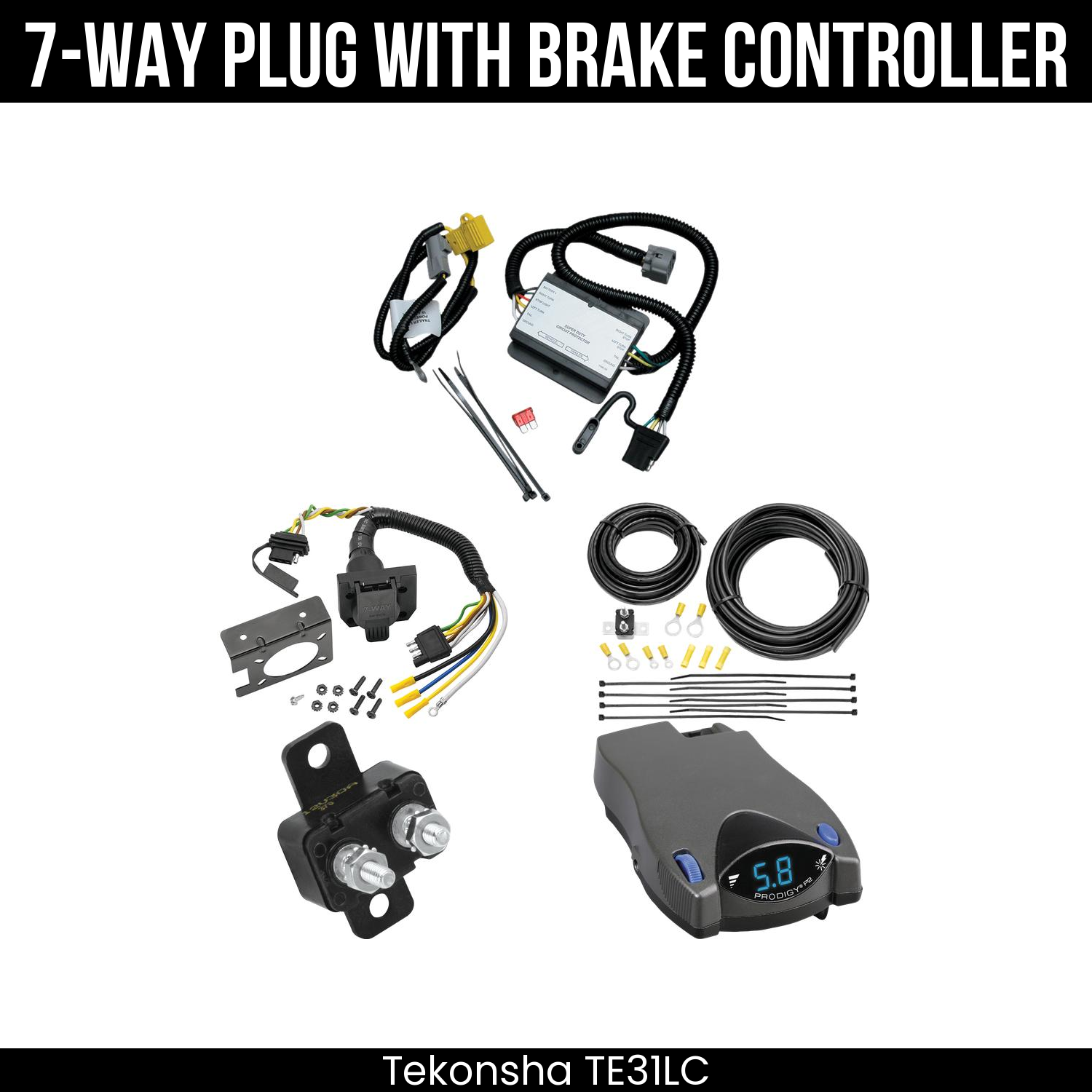 Trailer Wiring 7-Way Plug w/ Bracket , Tekonsha Prodigy P2 Brake Control