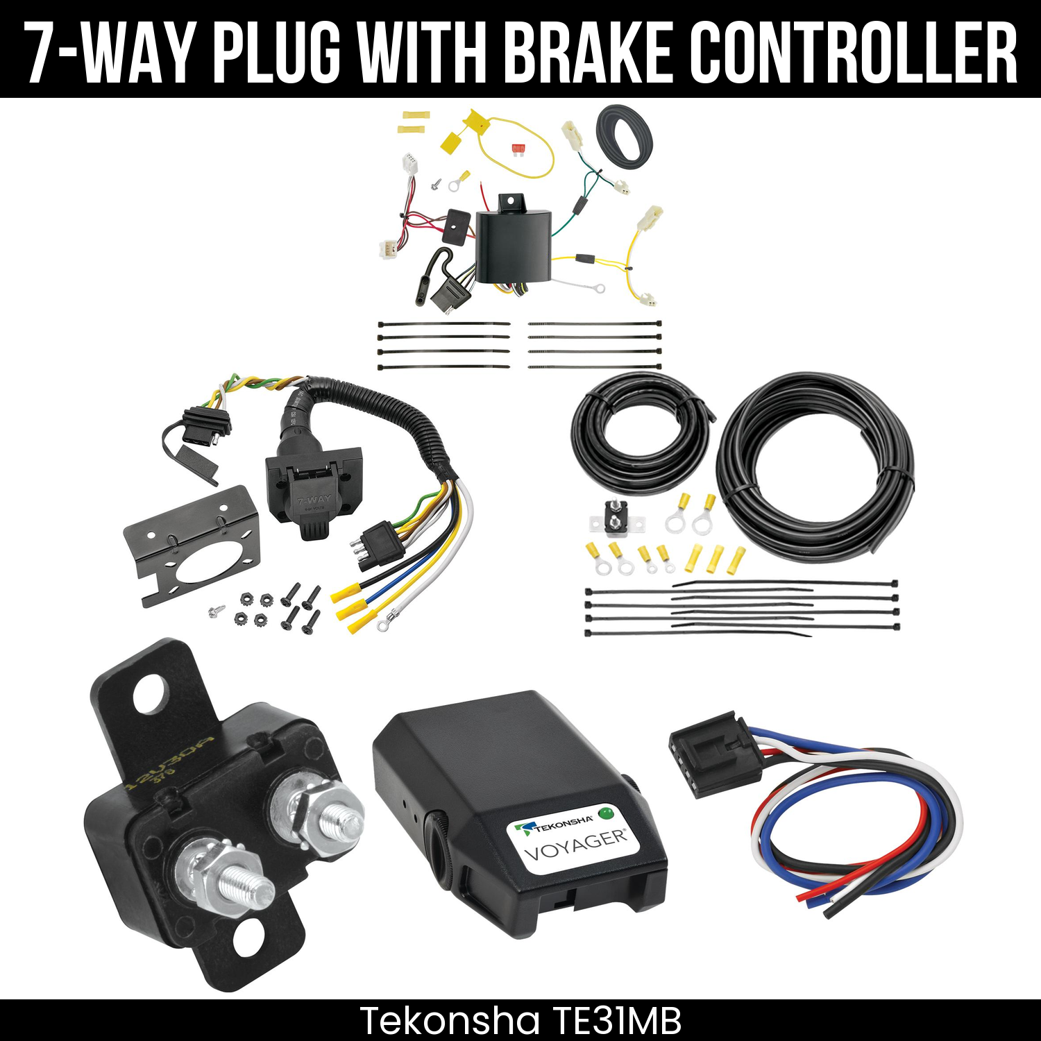 Trailer Wiring 7-Way Plug w/ Bracket , Tekonsha Voyager Brake Control