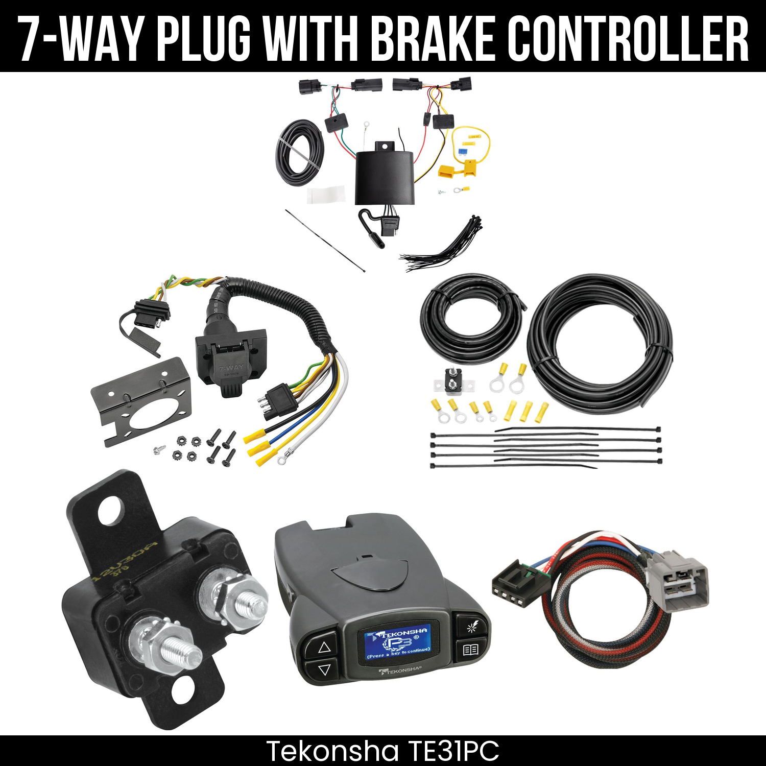 Trailer Wiring 7-Way Plug w/ Bracket , Tekonsha Prodigy P3 Brake Control
