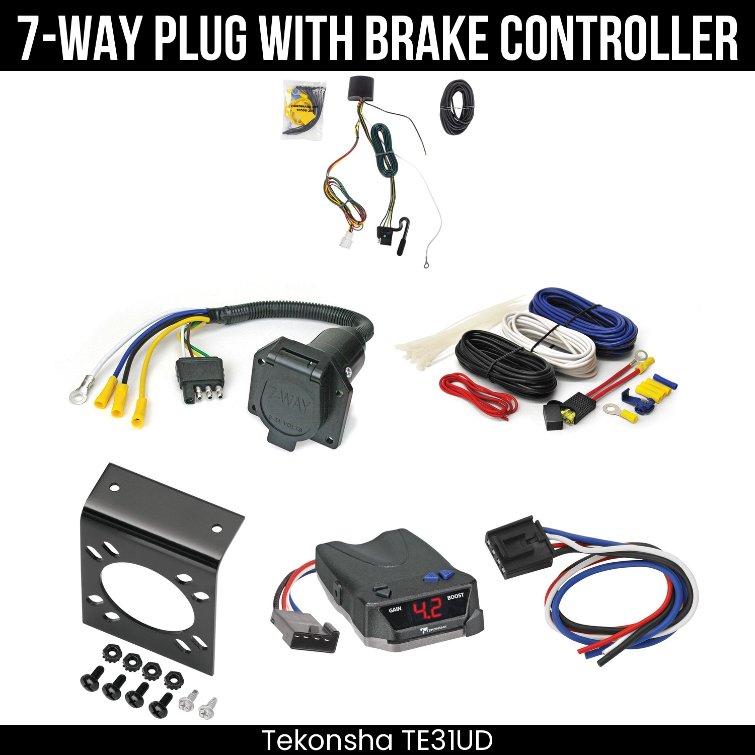 Trailer Wiring 7-Way Economy Plug w/ Bracket , Tekonsha Brake EVN Control