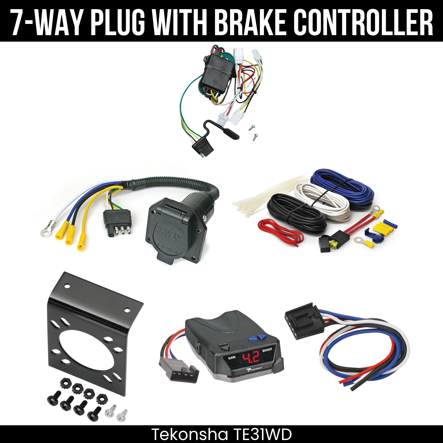 Trailer Wiring 7-Way Economy Plug w/ Bracket , Tekonsha Brake EVN Control