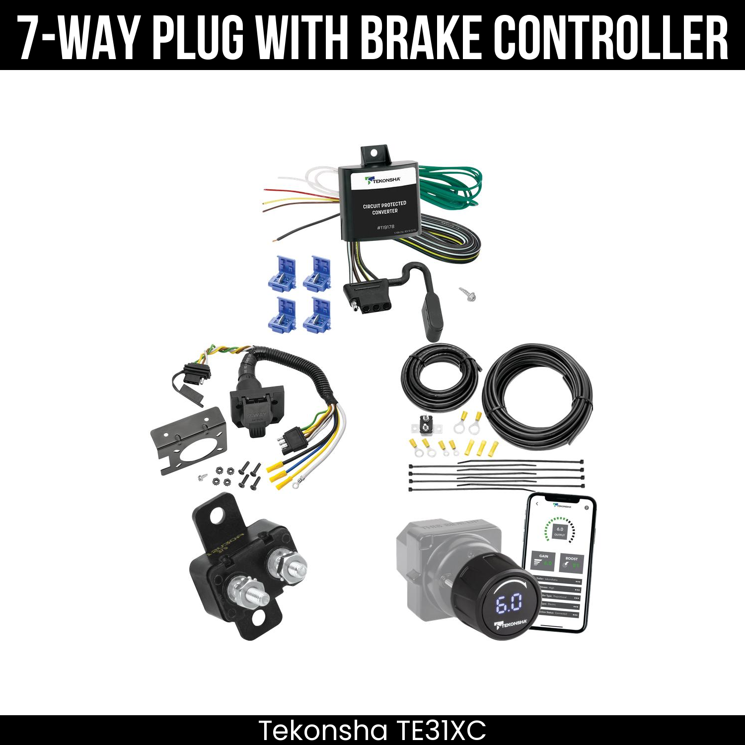 Trailer Wiring 7-Way Plug w/ Bracket , Tekonsha Prodigy iD Smart Brake Control