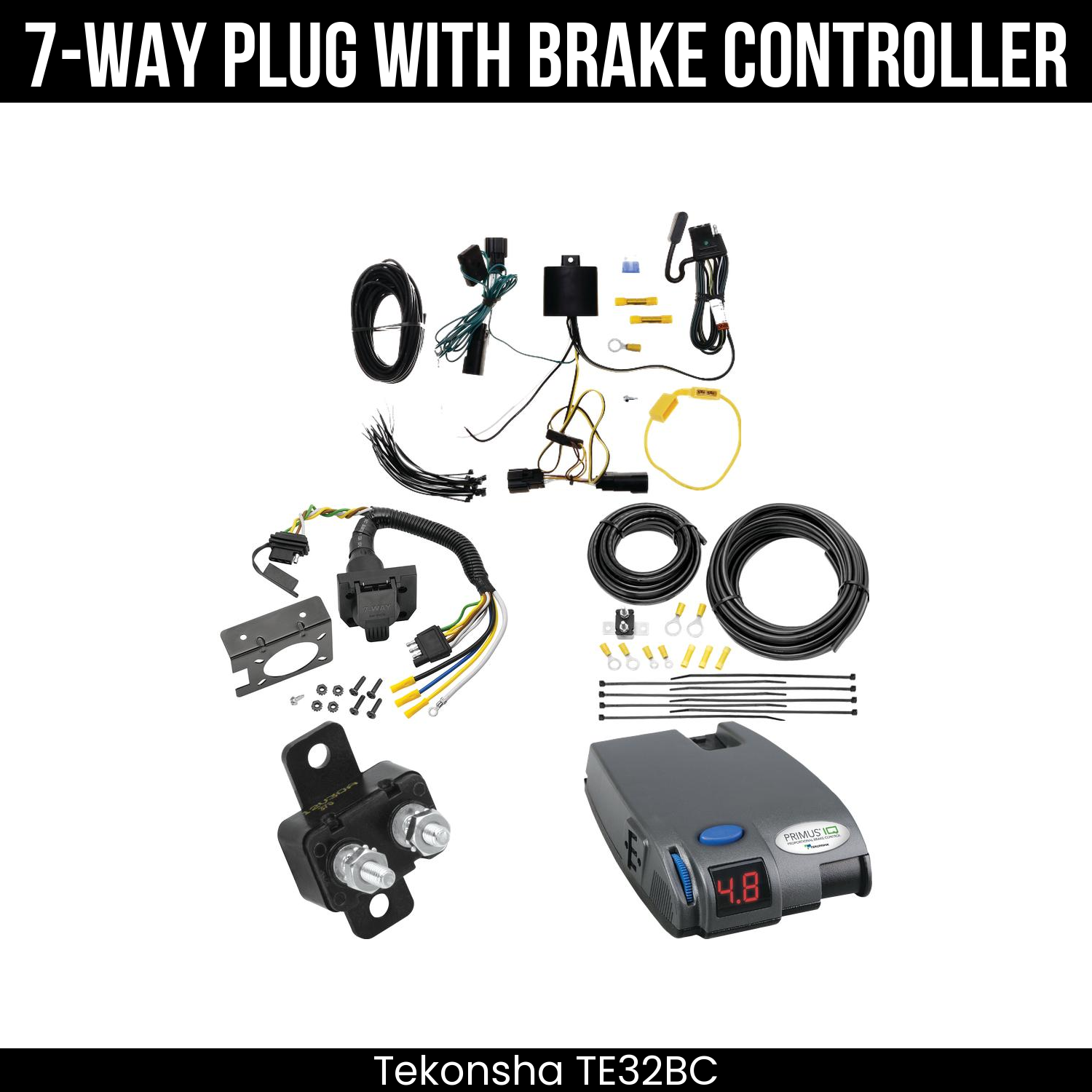 Trailer Wiring 7-Way Plug w/ Bracket , Tekonsha Primus IQ Brake Control