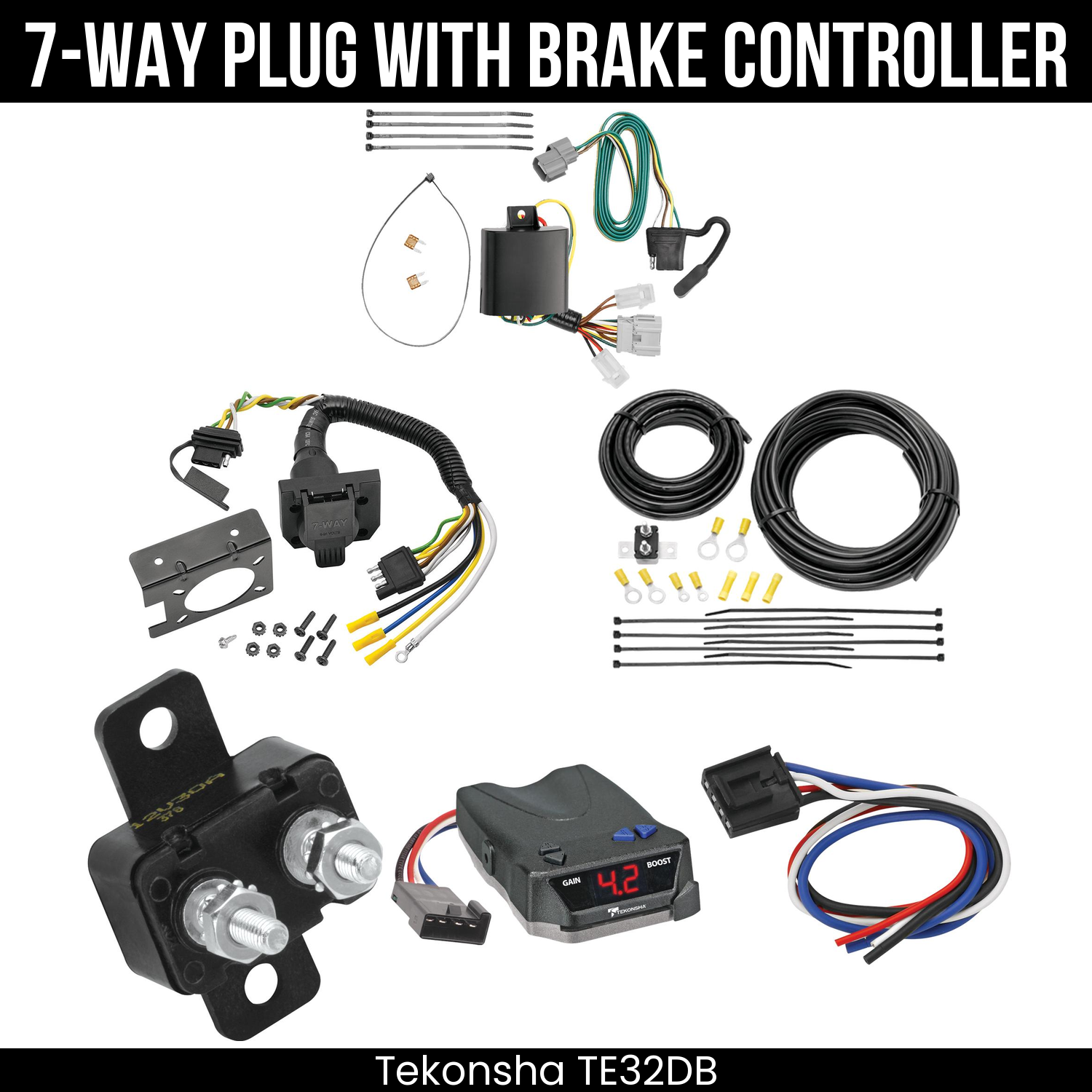 Trailer Wiring 7-Way Plug w/ Bracket , Tekonsha Brake EVN Control