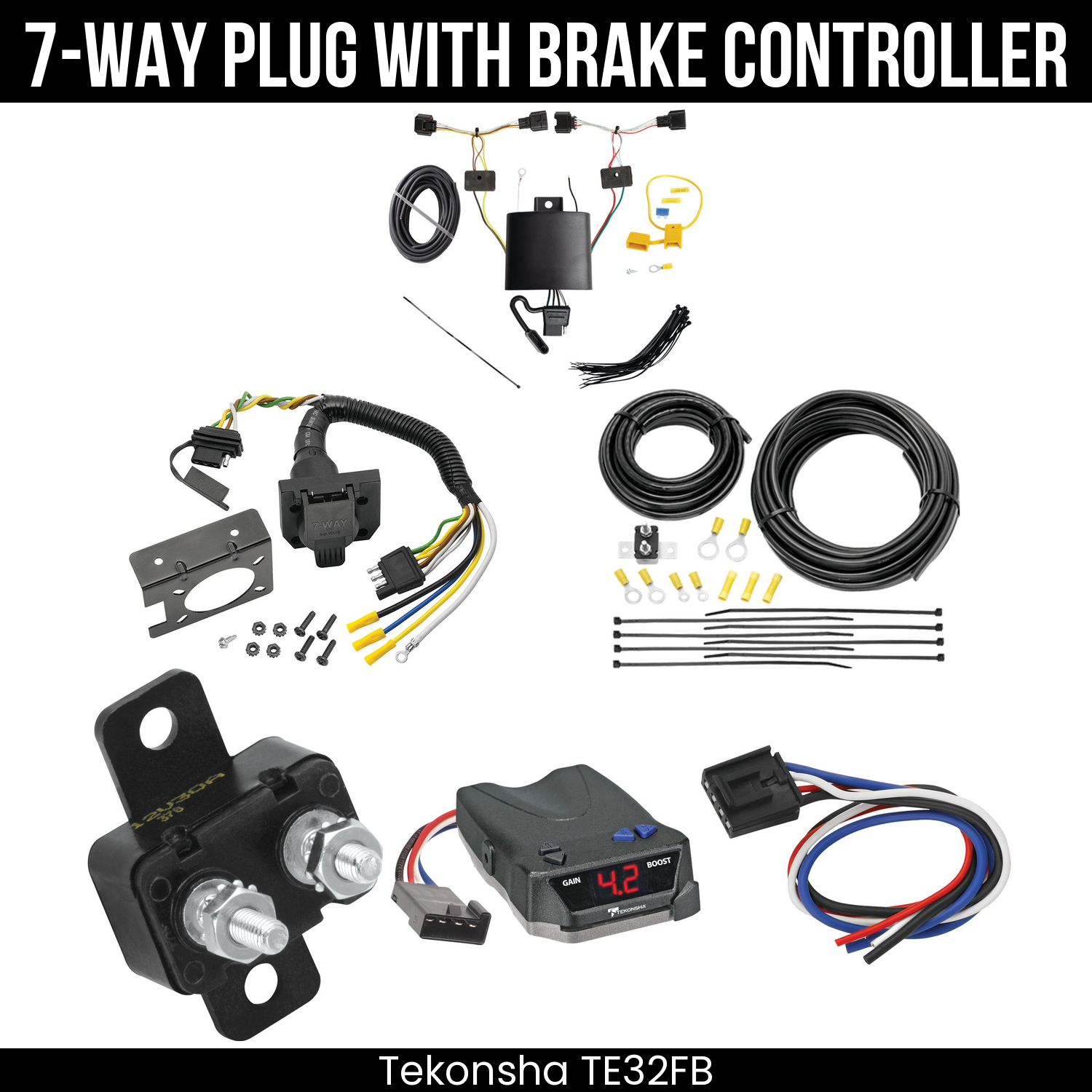 Trailer Wiring 7-Way Plug w/ Bracket , Tekonsha Brake EVN Control