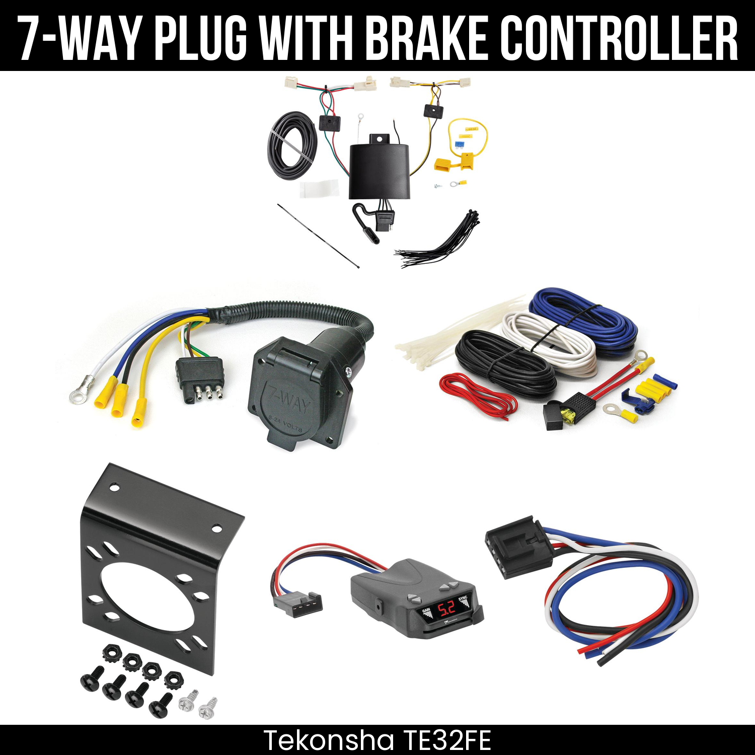 Trailer Wiring 7-Way Economy Plug w/ Bracket , Tekonsha Brakeman IV Brake Control