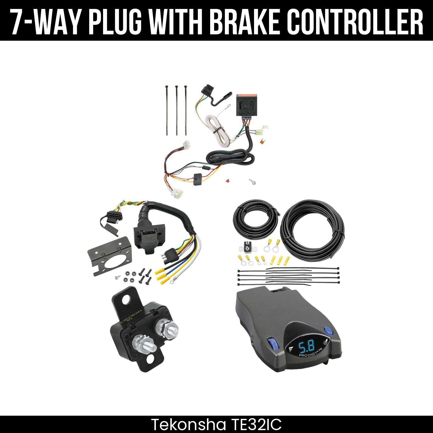 Trailer Wiring 7-Way Plug w/ Bracket , Tekonsha Prodigy P2 Brake Control