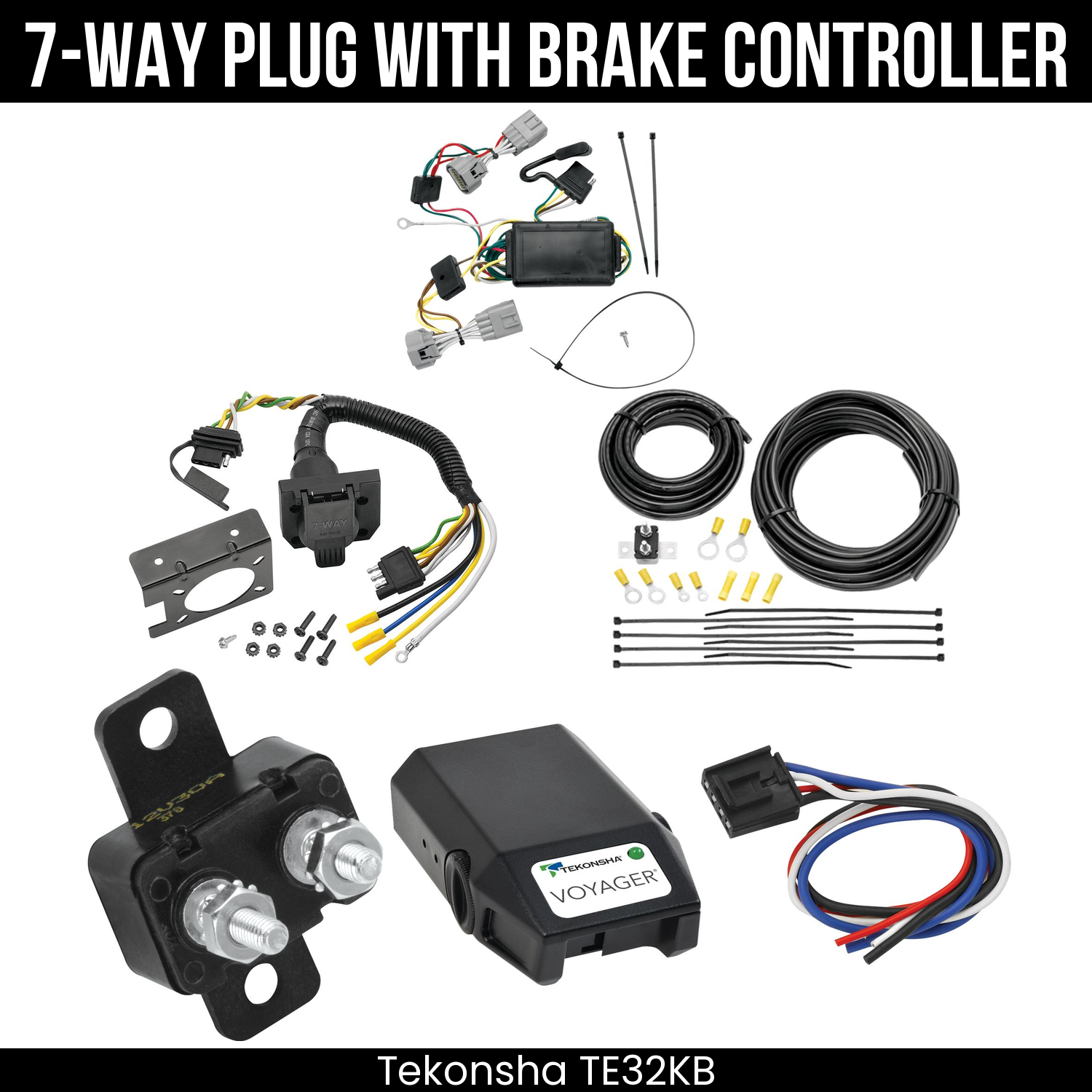 Trailer Wiring 7-Way Plug w/ Bracket , Tekonsha Voyager Brake Control