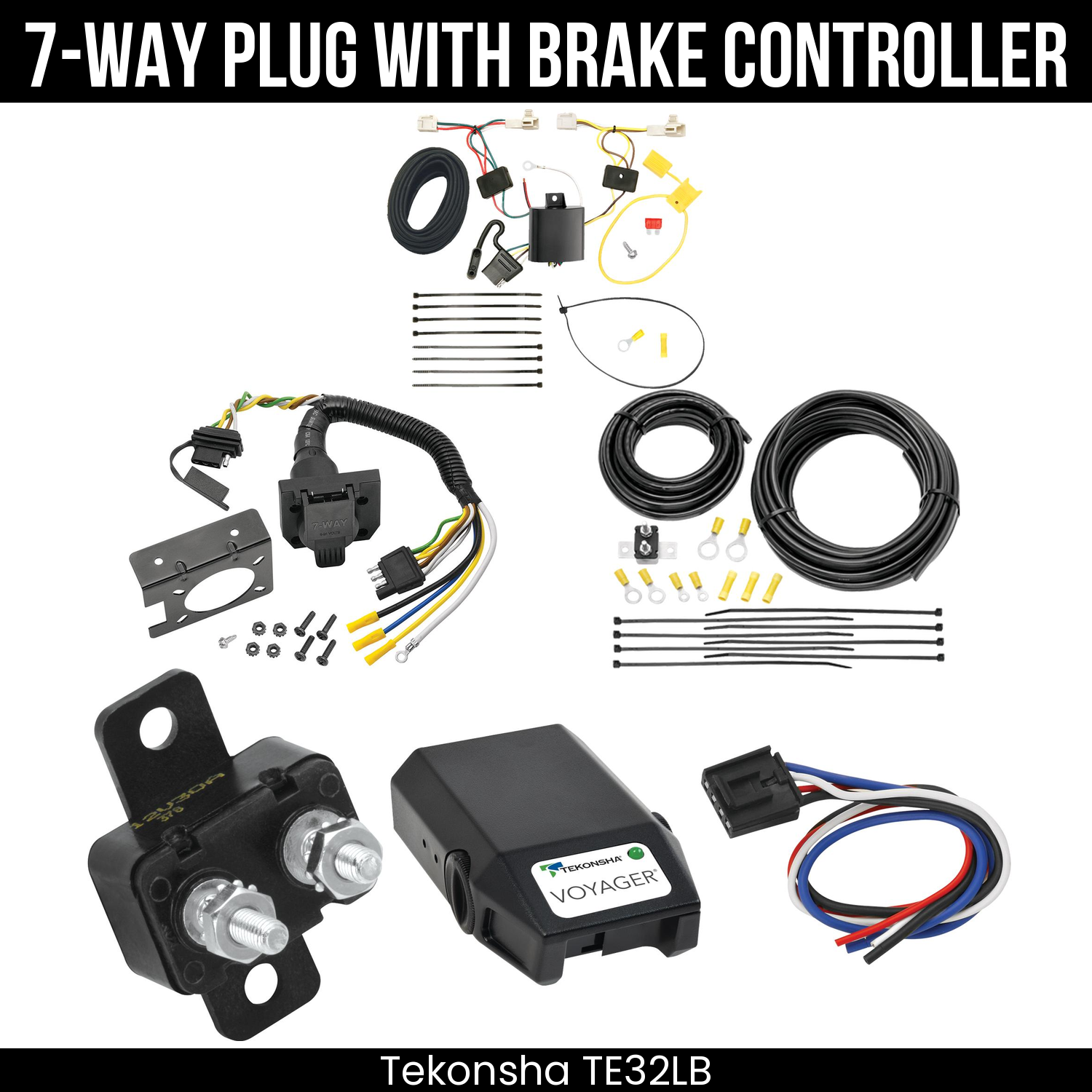 Trailer Wiring 7-Way Plug w/ Bracket , Tekonsha Voyager Brake Control