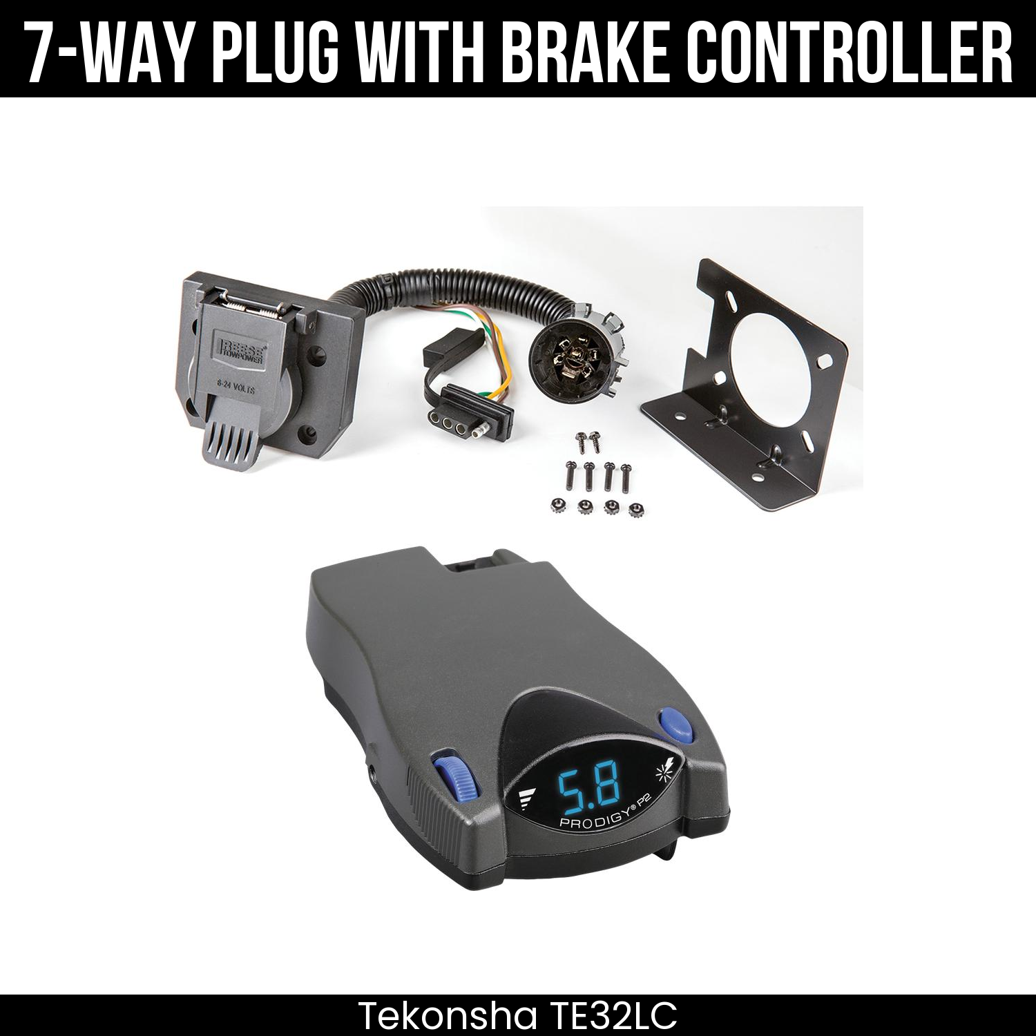 Trailer Wiring 7-Way Plug w/ Bracket , Tekonsha Prodigy P2 Brake Control