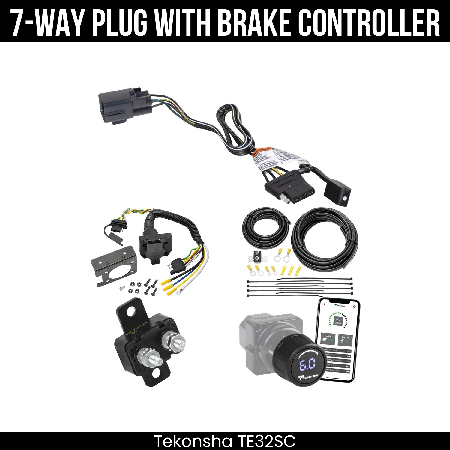 Trailer Wiring 7-Way Plug w/ Bracket , Tekonsha Prodigy iD Smart Brake Control