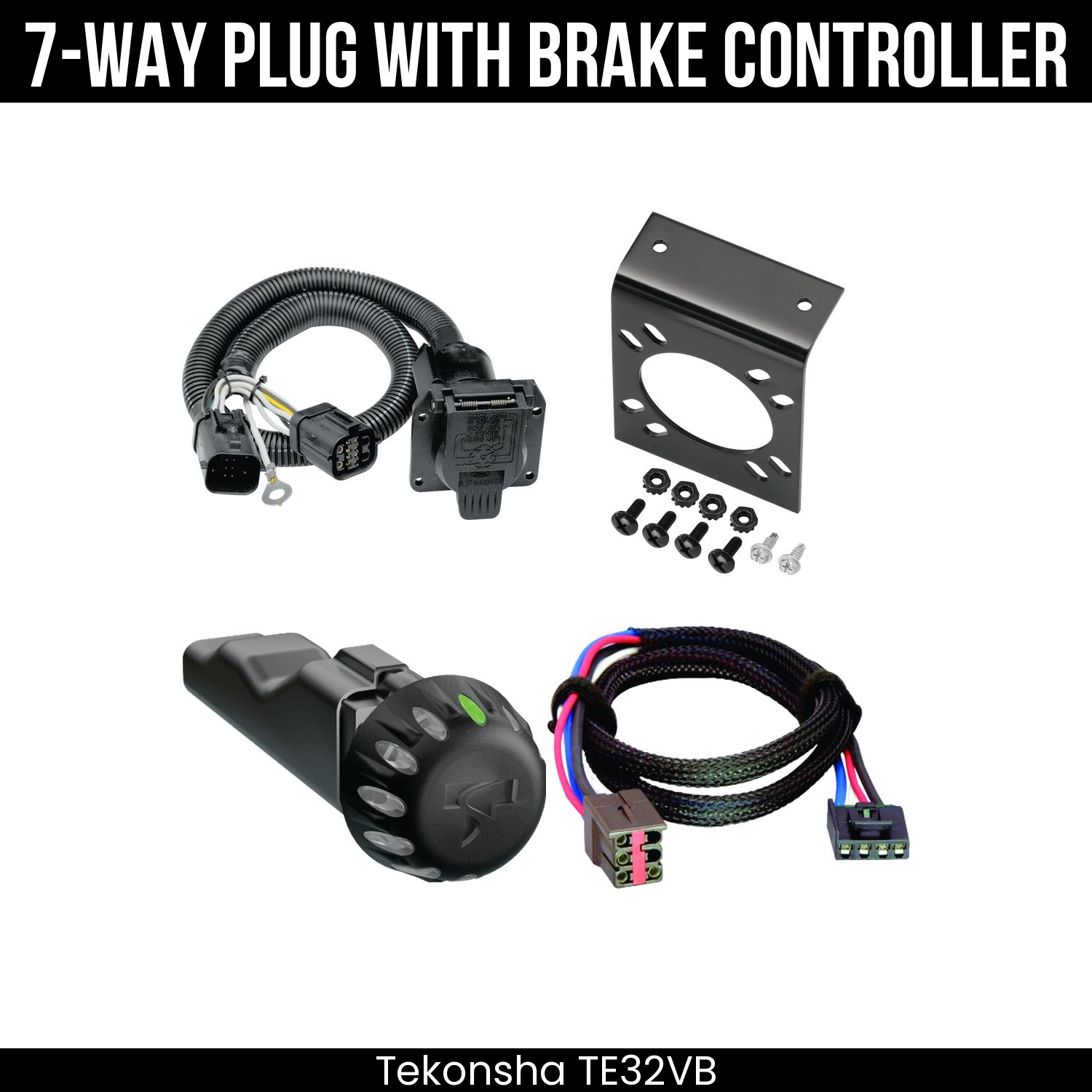 Trailer Wiring 7-Way Plug w/ Bracket , Tekonsha Voyager iD Smart Brake Control