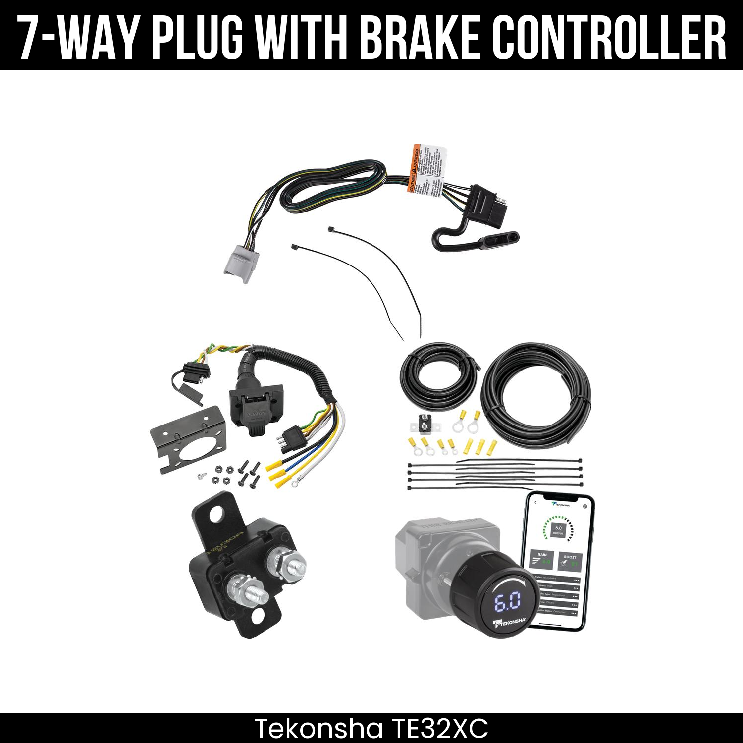 Trailer Wiring 7-Way Plug w/ Bracket , Tekonsha Prodigy iD Smart Brake Control