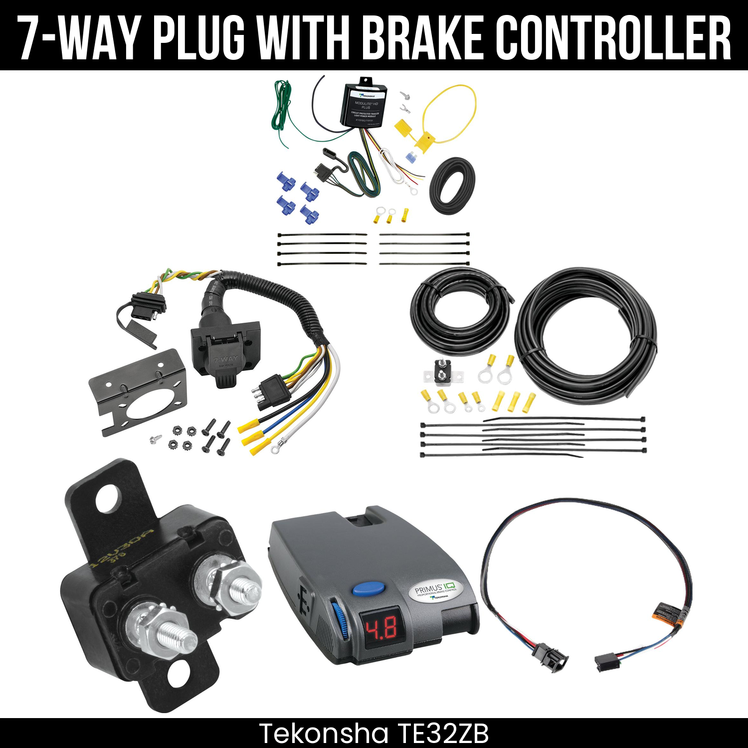 Trailer Wiring 7-Way Plug w/ Bracket , Tekonsha Primus IQ Brake Control