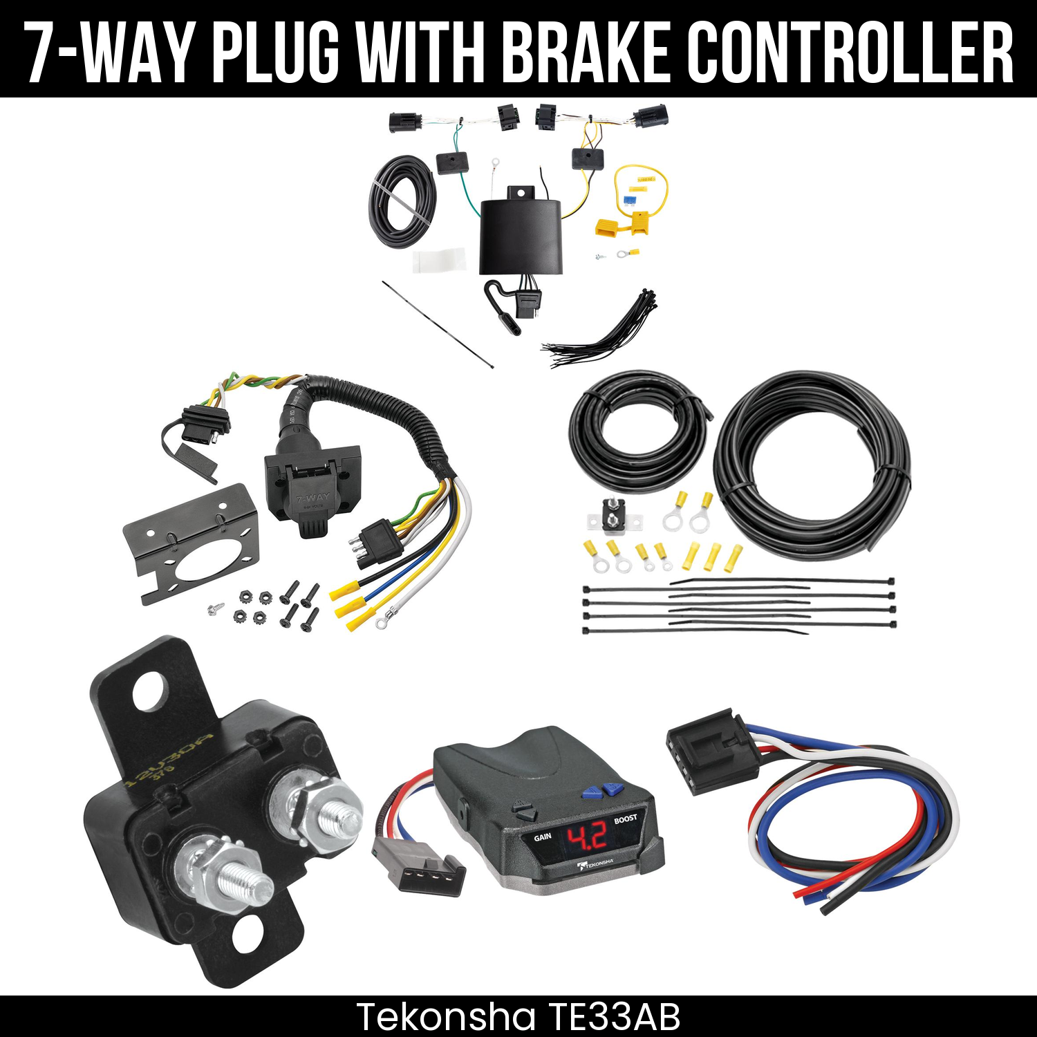 Trailer Wiring 7-Way Plug w/ Bracket , Tekonsha Brake EVN Control