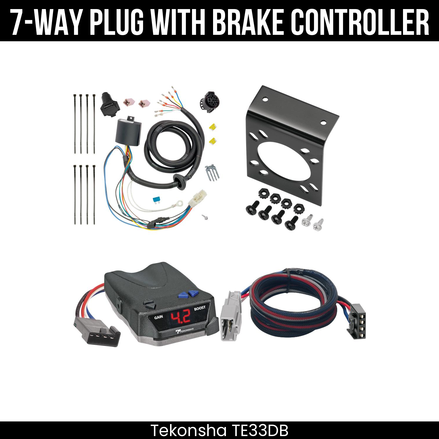 Trailer Wiring 7-Way Plug w/ Bracket , Tekonsha Brake EVN Control