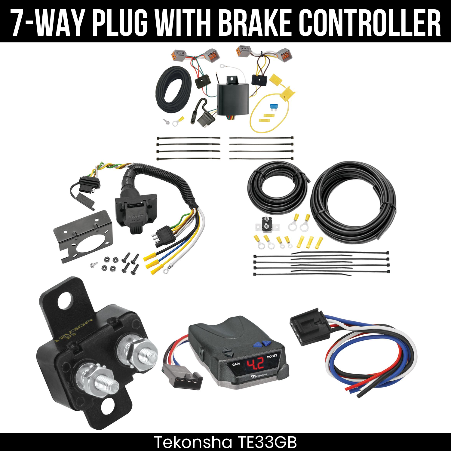 Trailer Wiring 7-Way Plug w/ Bracket , Tekonsha Brake EVN Control