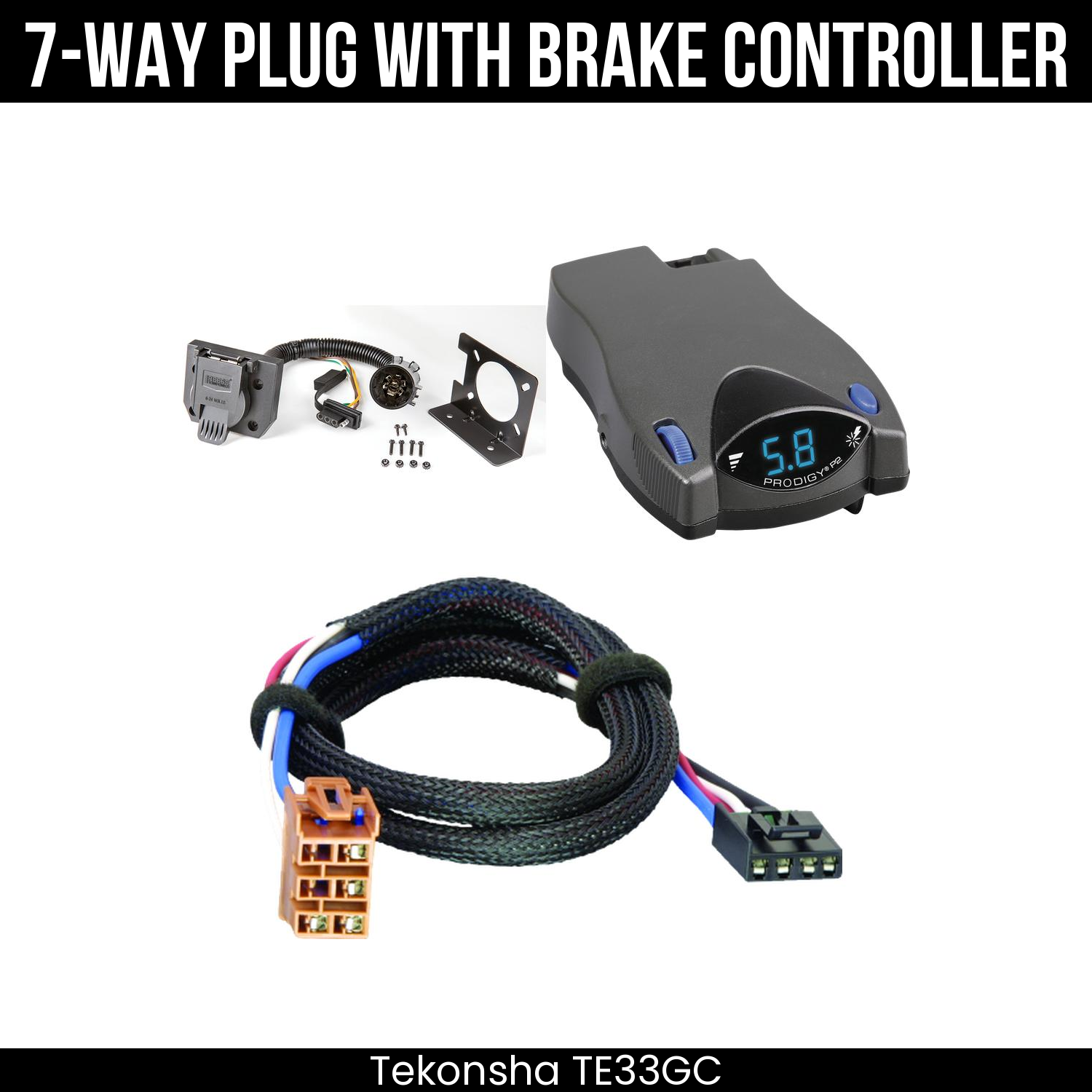 Trailer Wiring 7-Way Plug w/ Bracket , Tekonsha Prodigy P2 Brake Control