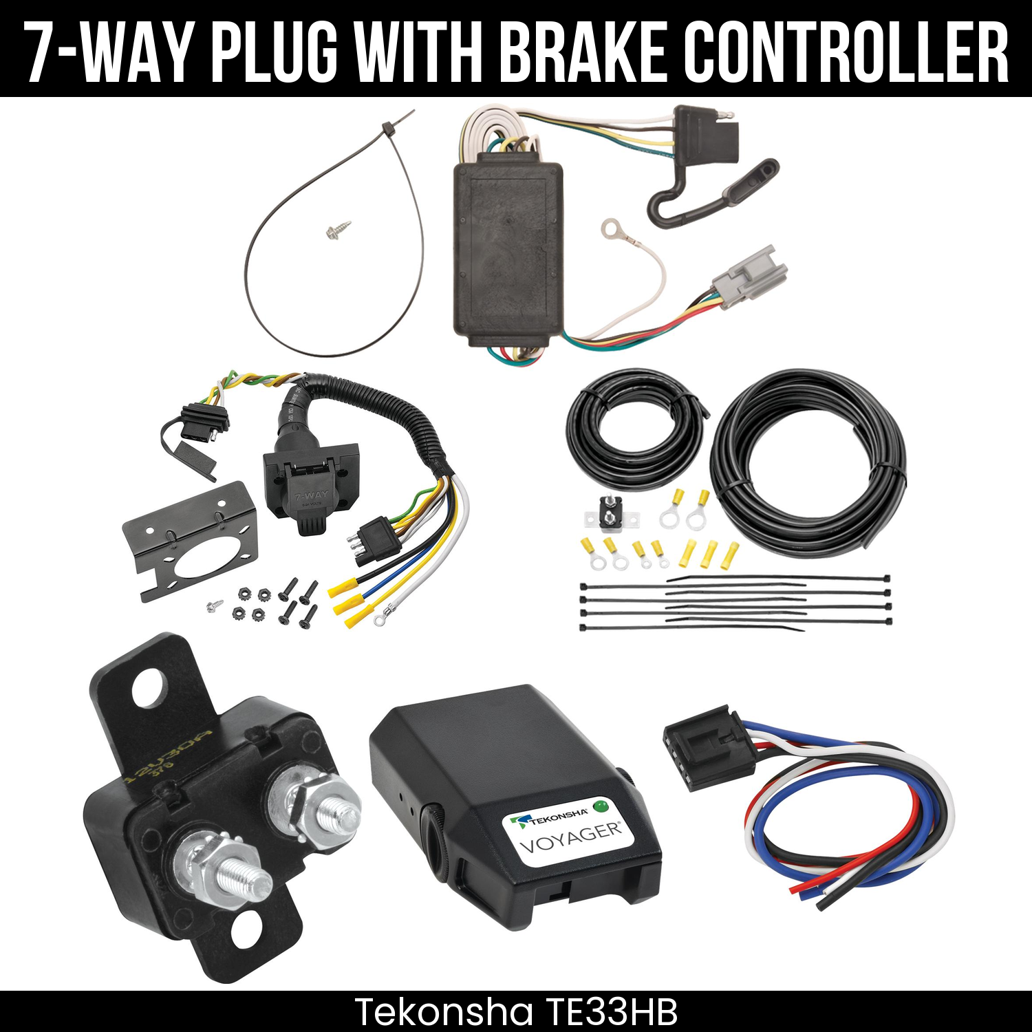 Trailer Wiring 7-Way Plug w/ Bracket , Tekonsha Voyager Brake Control