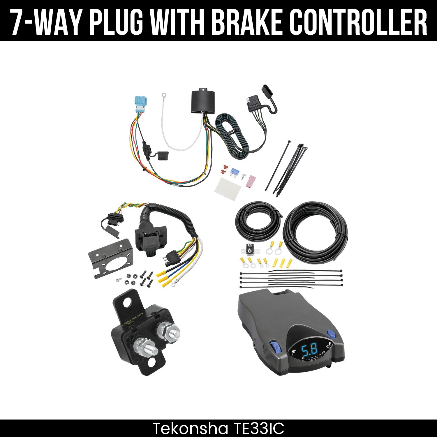 Trailer Wiring 7-Way Plug w/ Bracket , Tekonsha Prodigy P2 Brake Control