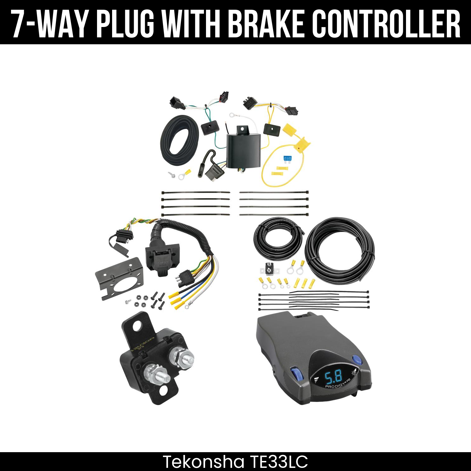 Trailer Wiring 7-Way Plug w/ Bracket , Tekonsha Prodigy P2 Brake Control