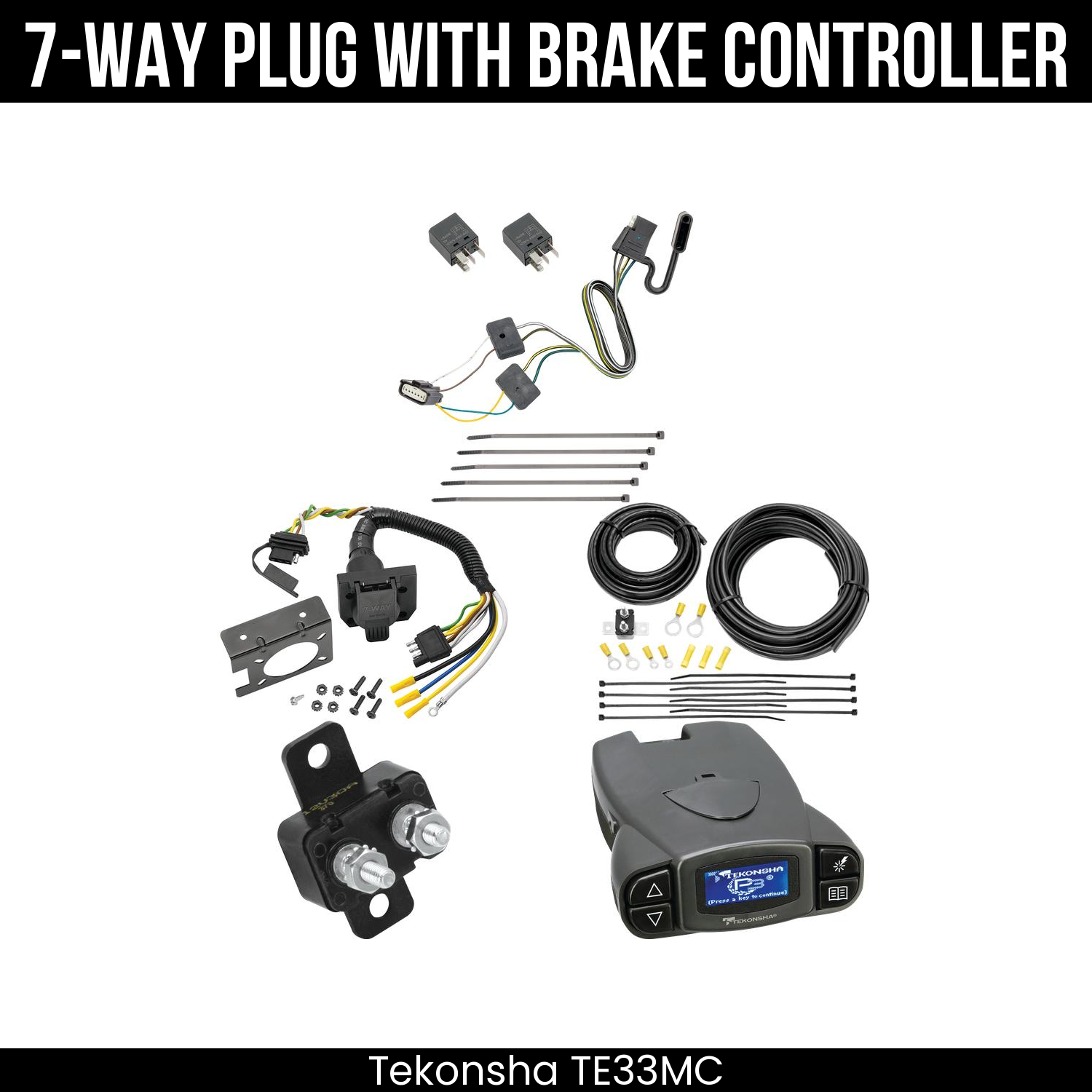Trailer Wiring 7-Way Plug w/ Bracket , Tekonsha Prodigy P3 Brake Control