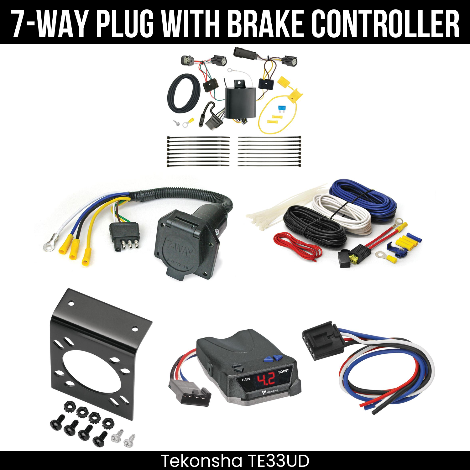 Trailer Wiring 7-Way Economy Plug w/ Bracket , Tekonsha Brake EVN Control