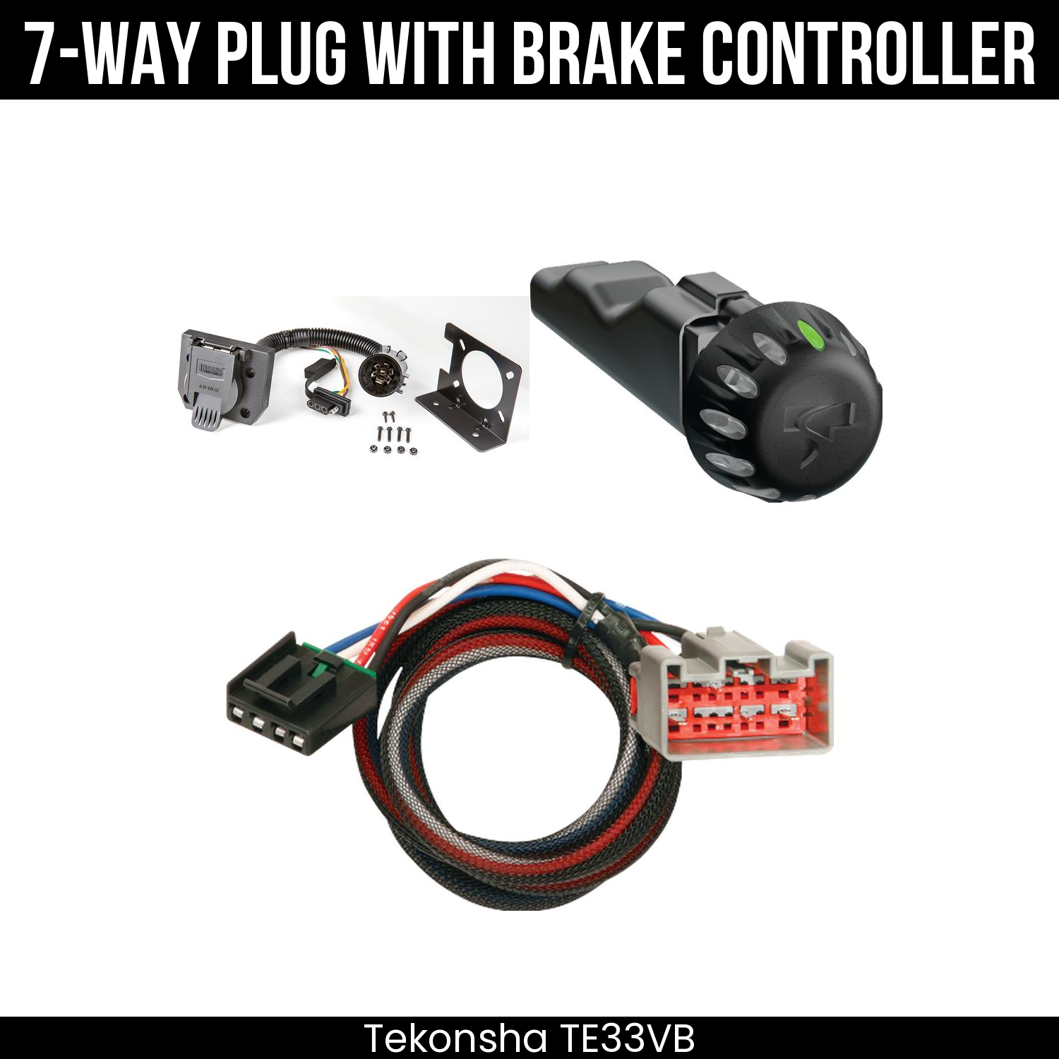 Trailer Wiring 7-Way Plug w/ Bracket , Tekonsha Voyager iD Smart Brake Control
