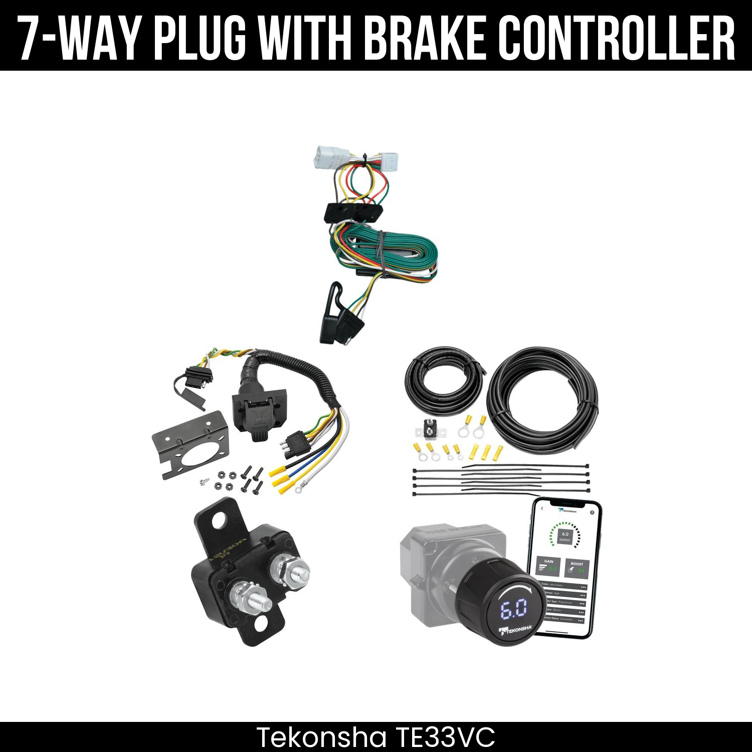 Trailer Wiring 7-Way Plug w/ Bracket , Tekonsha Prodigy iD Smart Brake Control