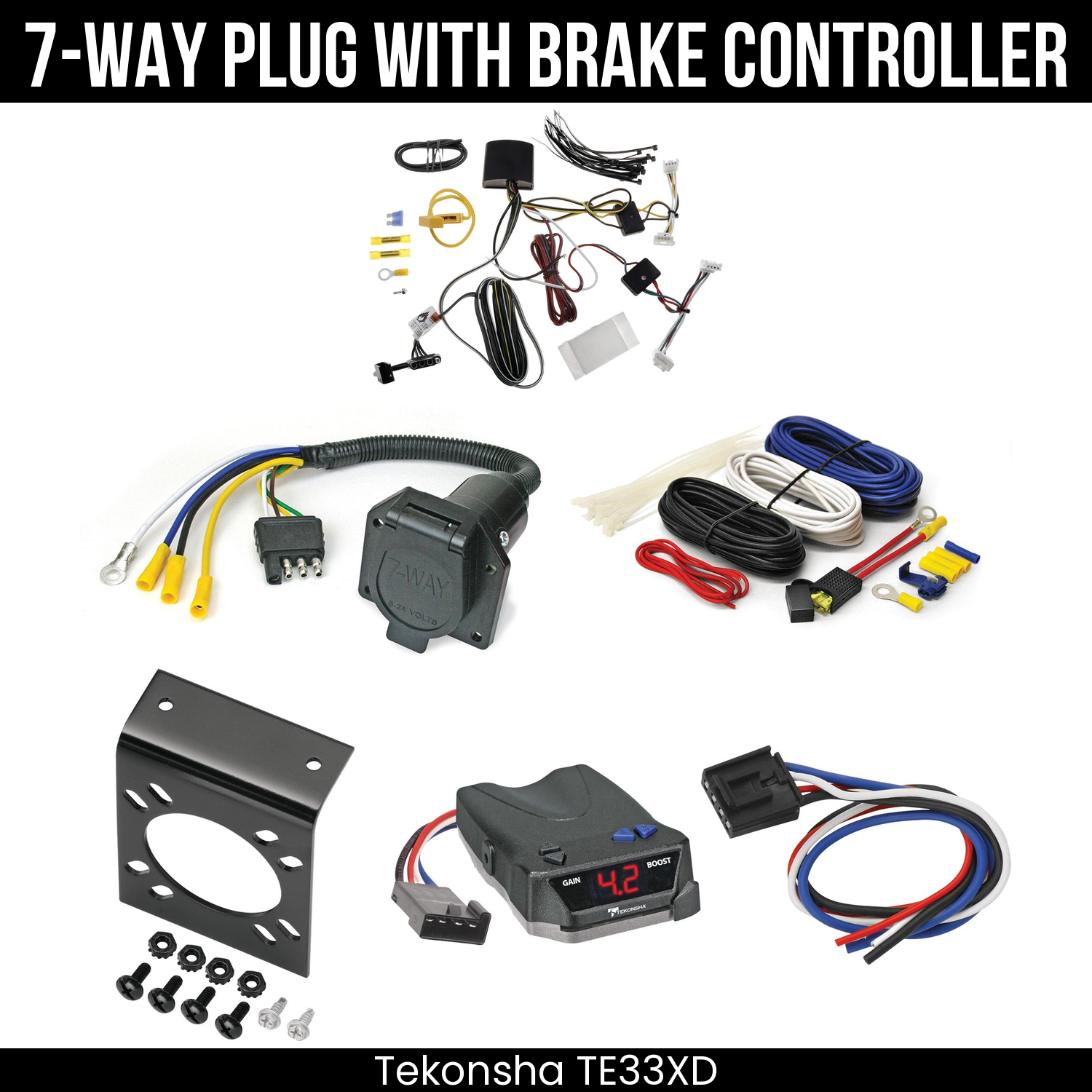 Trailer Wiring 7-Way Economy Plug w/ Bracket , Tekonsha Brake EVN Control