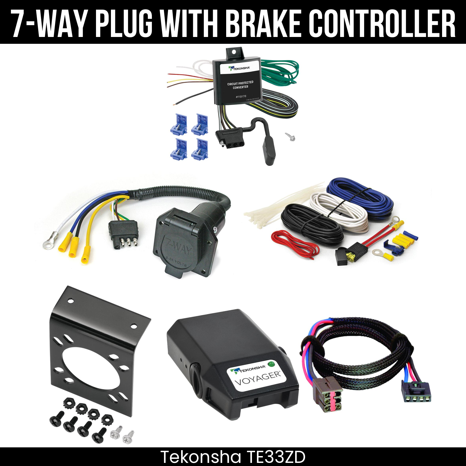 Trailer Wiring 7-Way Economy Plug w/ Bracket , Tekonsha Voyager Brake Control