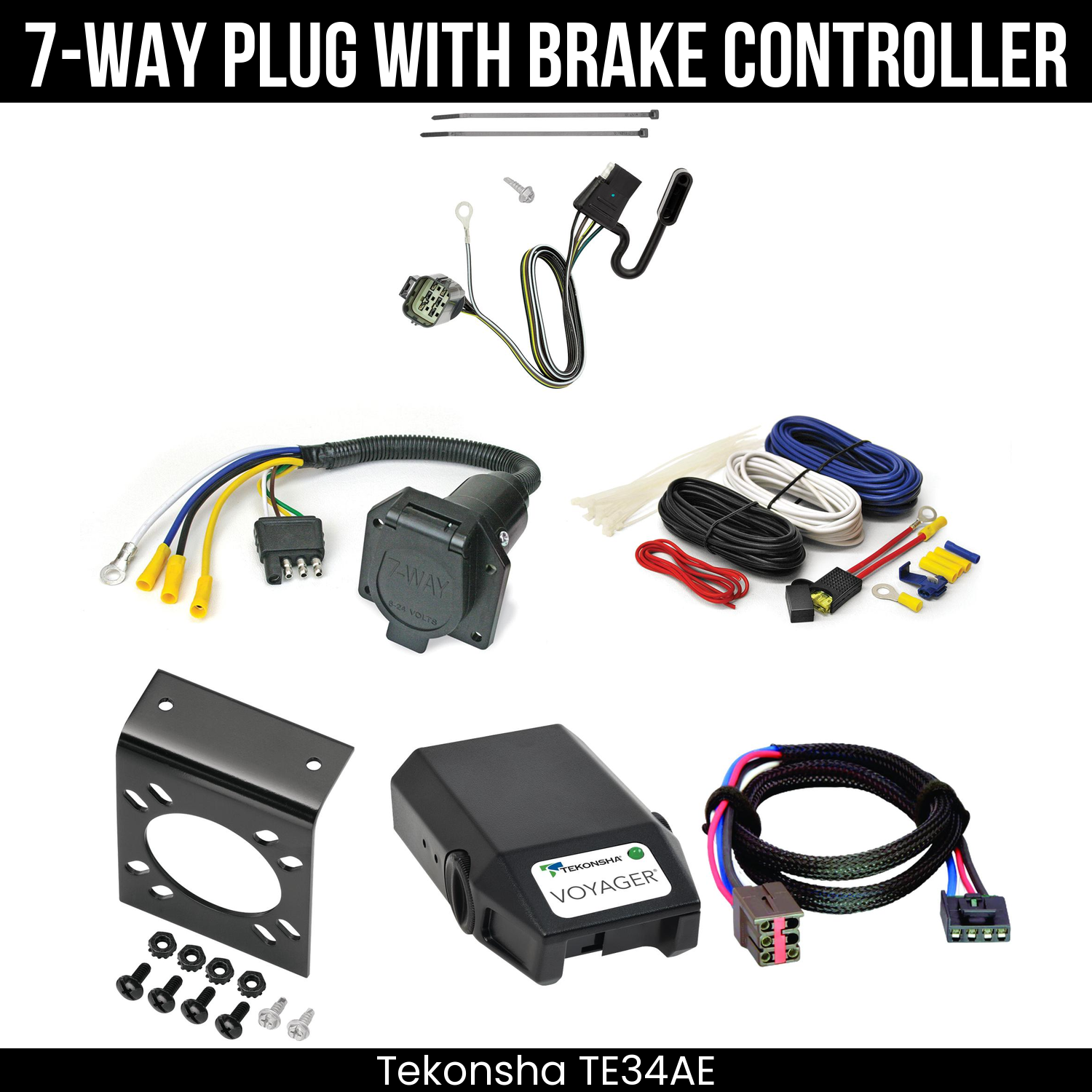 Trailer Wiring 7-Way Economy Plug w/ Bracket , Tekonsha Voyager Brake Control